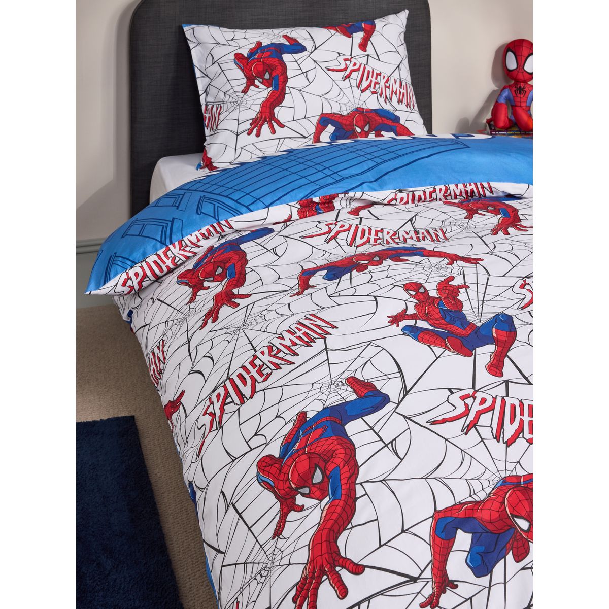 Housse de couette et taie oreiller spiderman bleu, NEXT