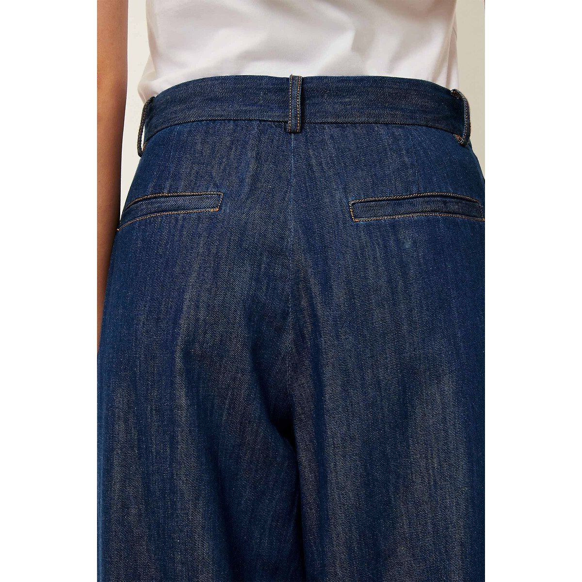 Pantaloni in denim a gamba larga con abbottonatura sugli orli, PROVENLOR denim, SESSUN
