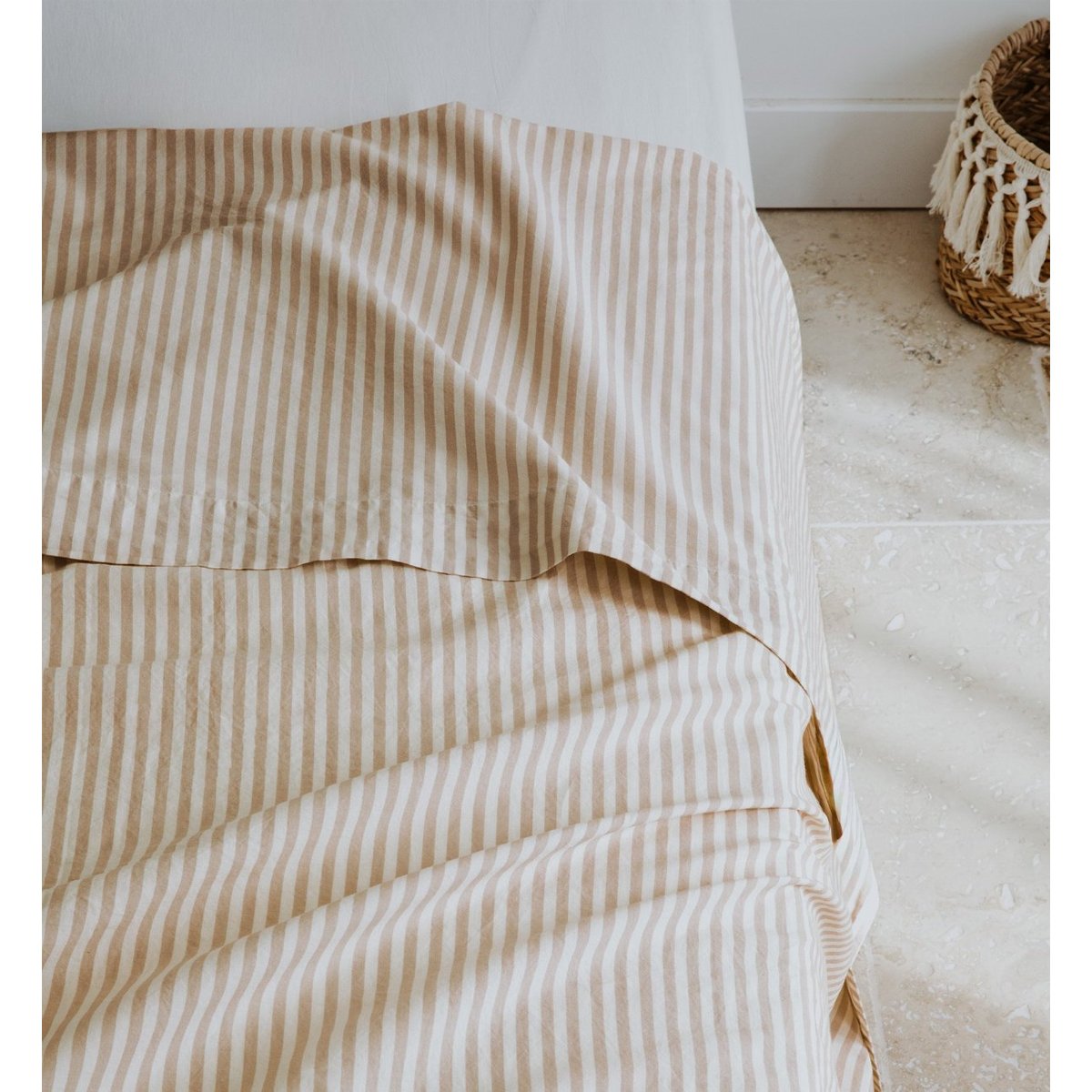 Drap plat adulte Percale de Coton Bio RAYÉ rayé ambre, KADOLIS