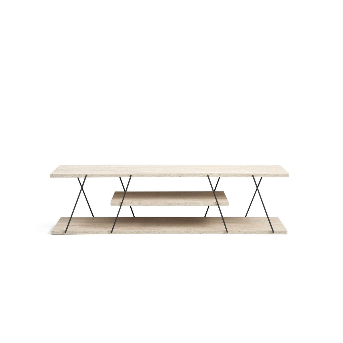 Meuble TV 3 niveaux effet travertin design industriel CANAZ beige, TOILINUX