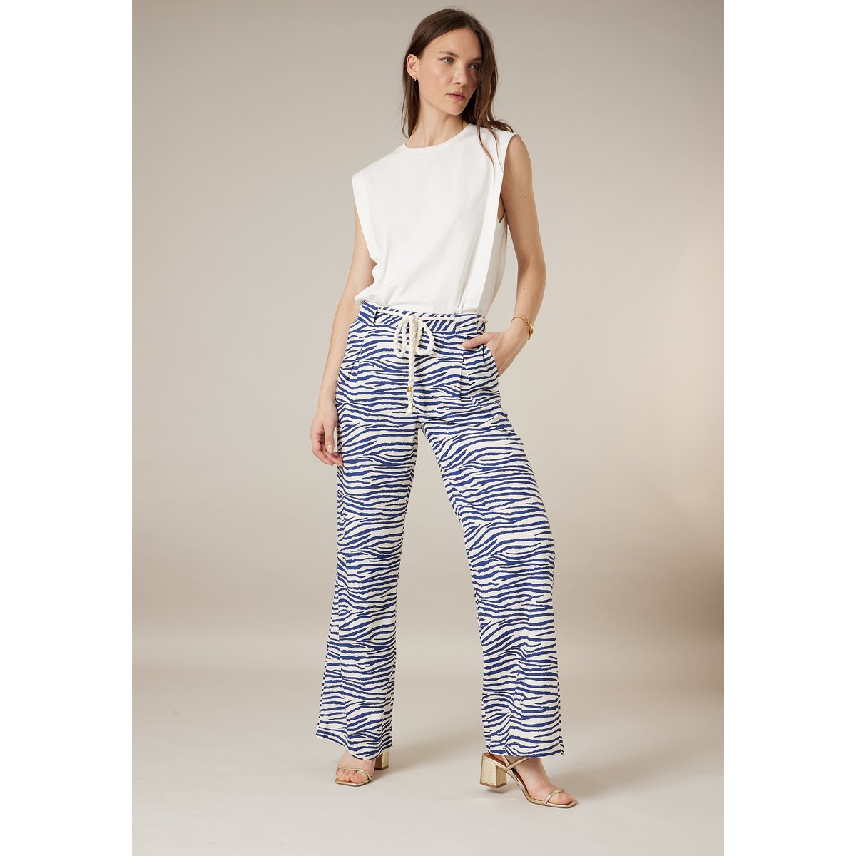 Pantalon large femme imprimé animalier DONAZIA blue, DEELUXE