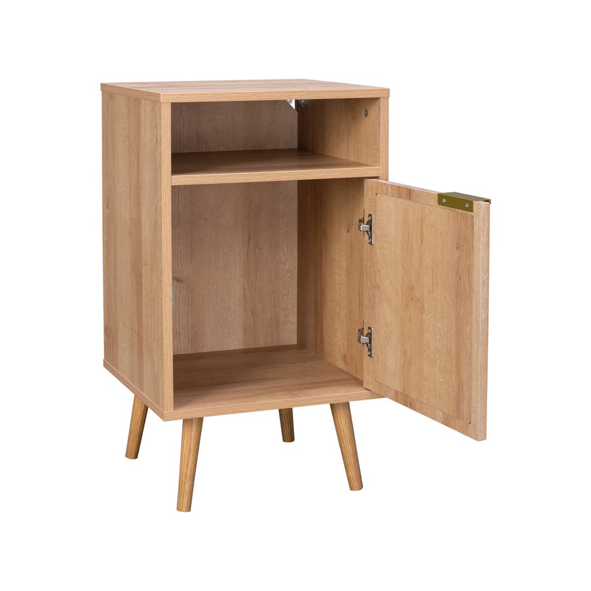 Table de chevet décor bois et cannage arrondi 1 porte (lot de 2) EVA naturel, SWEEEK