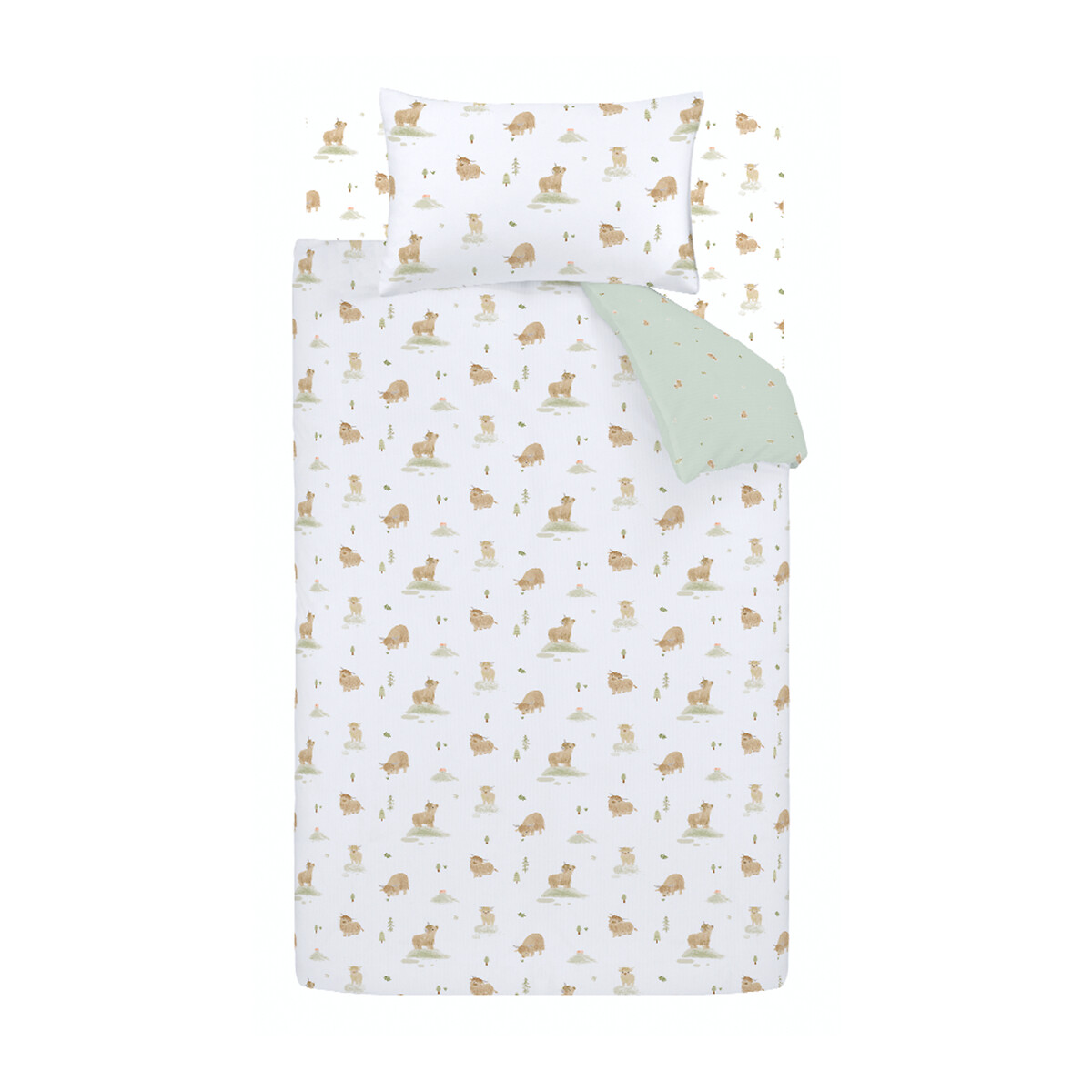 Mini Moo Cow Reversible Cotton Duvet Cover and Pillowcase Set white, BIANCA FINE LINENS