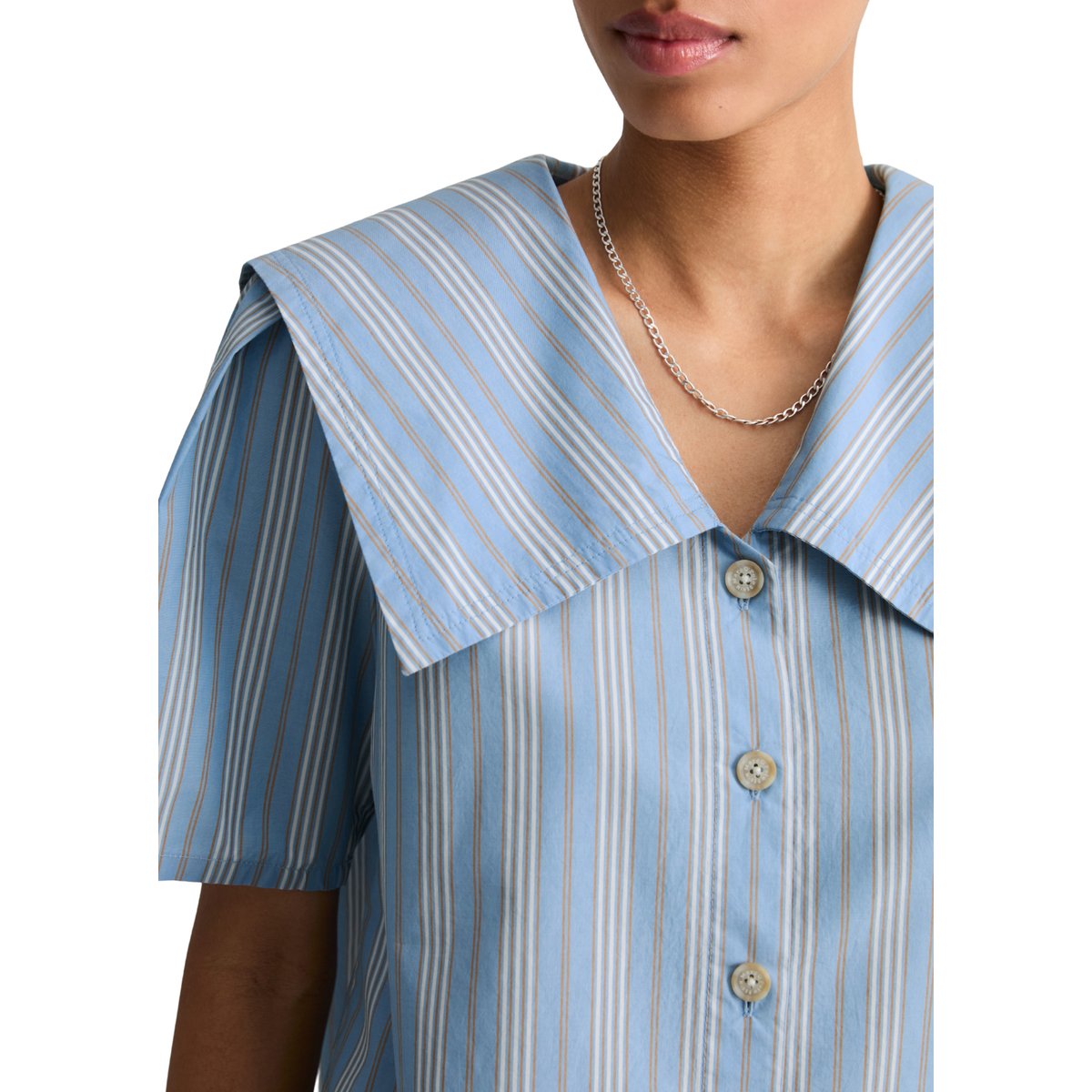 Blouse de marin rayée relaxed en popeline Papertouch bleu, MARC O’POLO DENIM