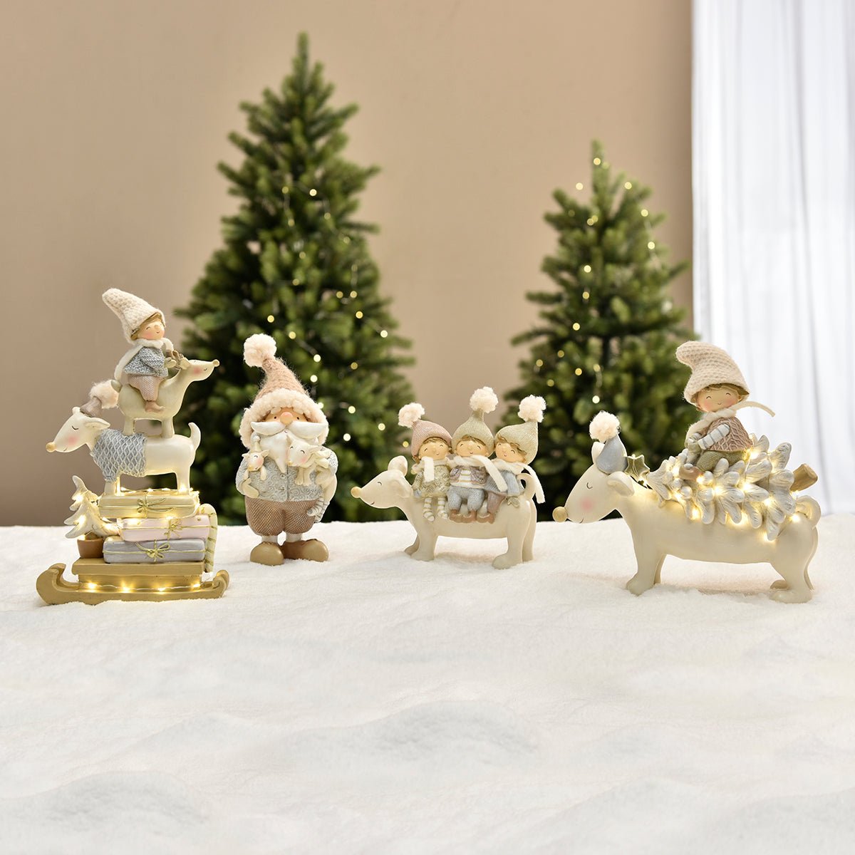 Figurine de noël avec enfants sur renne en résine H17 NOËL gris, SIA DECO