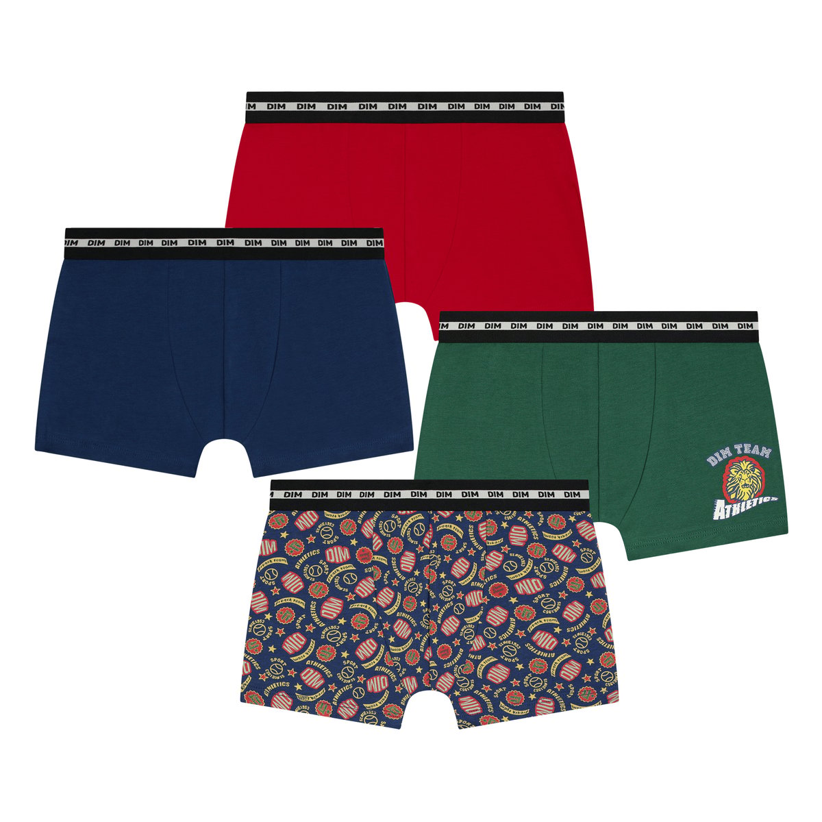 Lot de 4 boxers garçon coton stretch EcoDim rouge, DIM