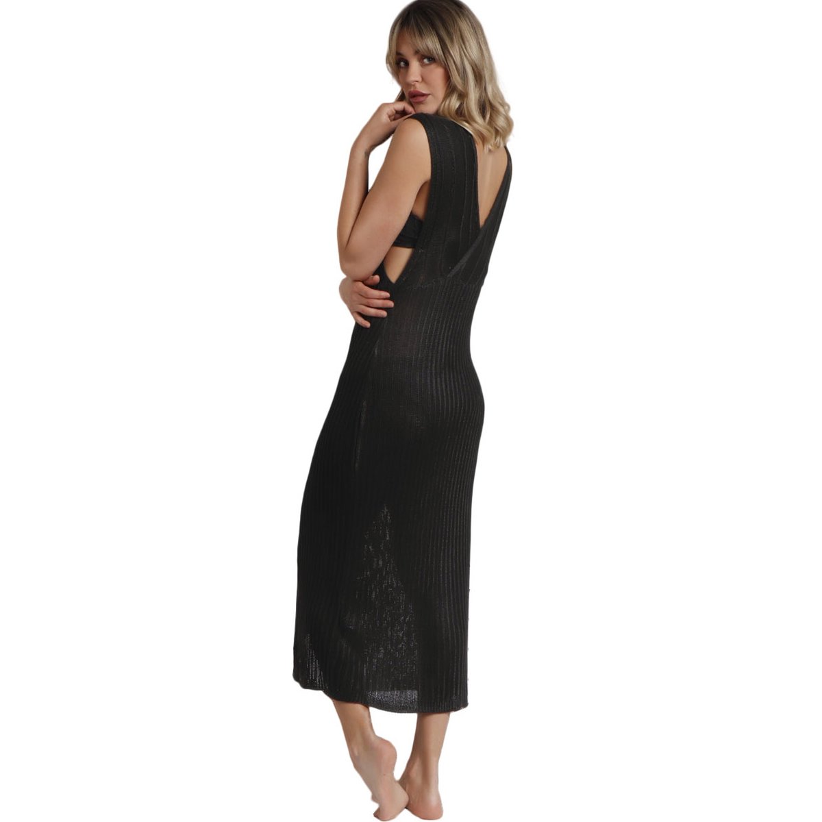 Robe longue de plage fendue Cool noir, ADMAS
