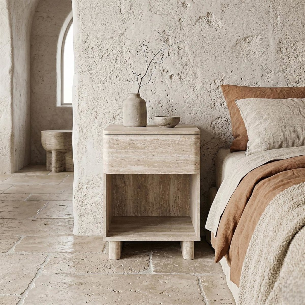 Table De Chevet Contemporaine 1 Tiroir Coloris Beige beige, DECORATIE