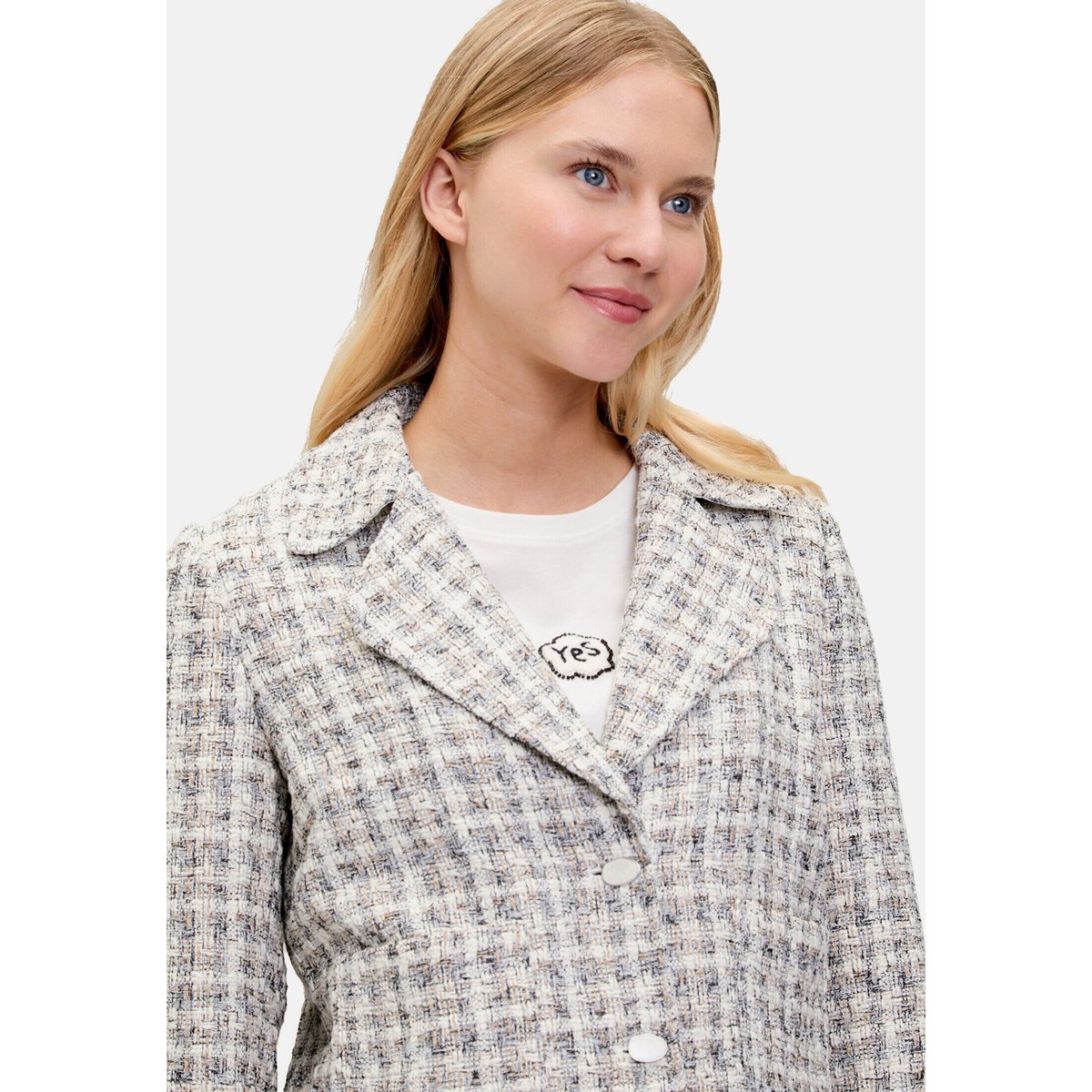 Blazer en tweed à poches plaquées blanc/marron, CARTOON