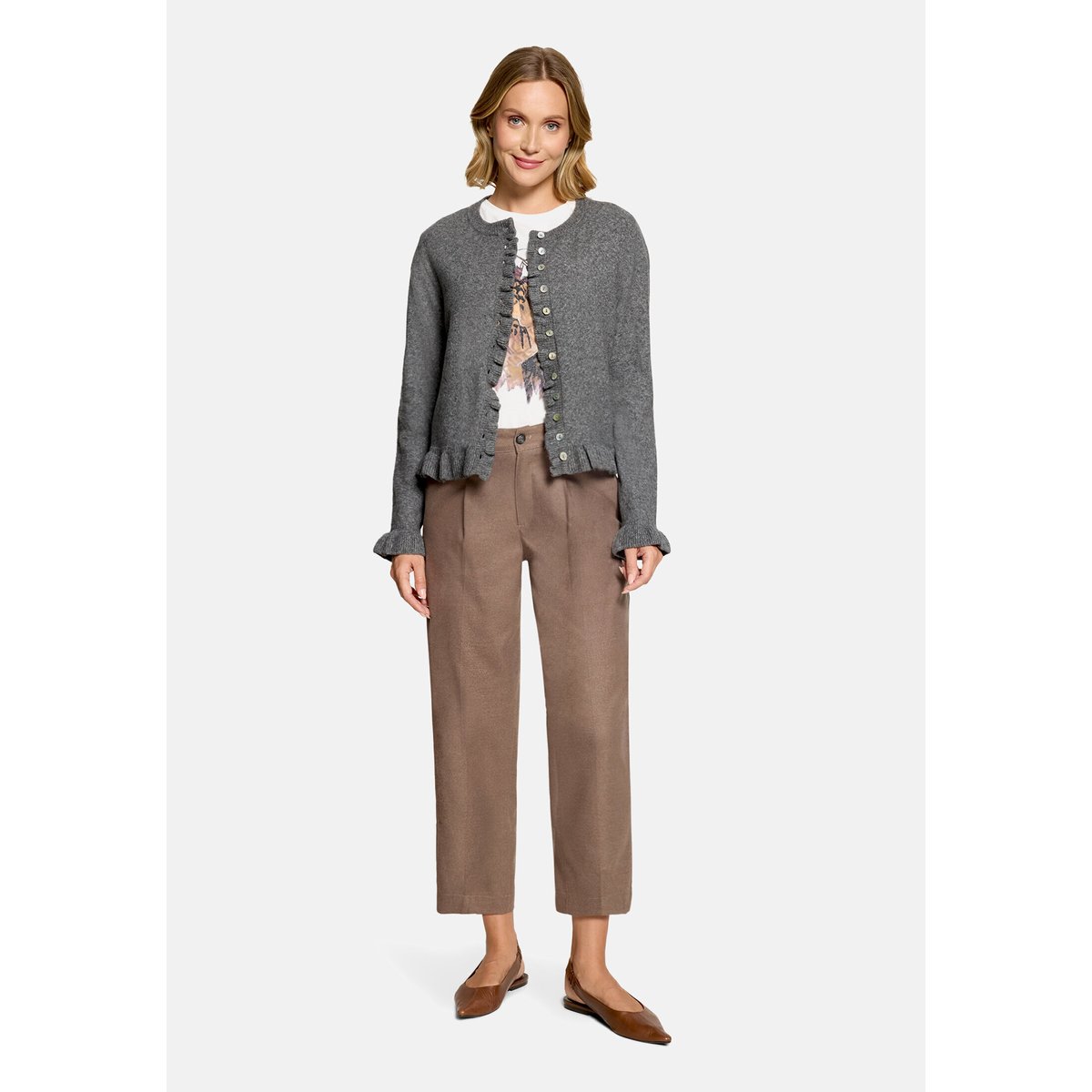 Cardigan en maille à ruches gris, CARTOON