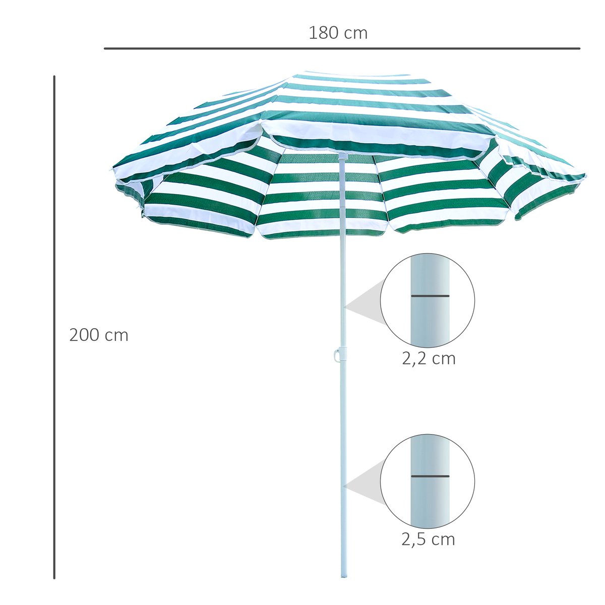 Parasol de plage Tissu de polyester vert et vert, OUTSUNNY