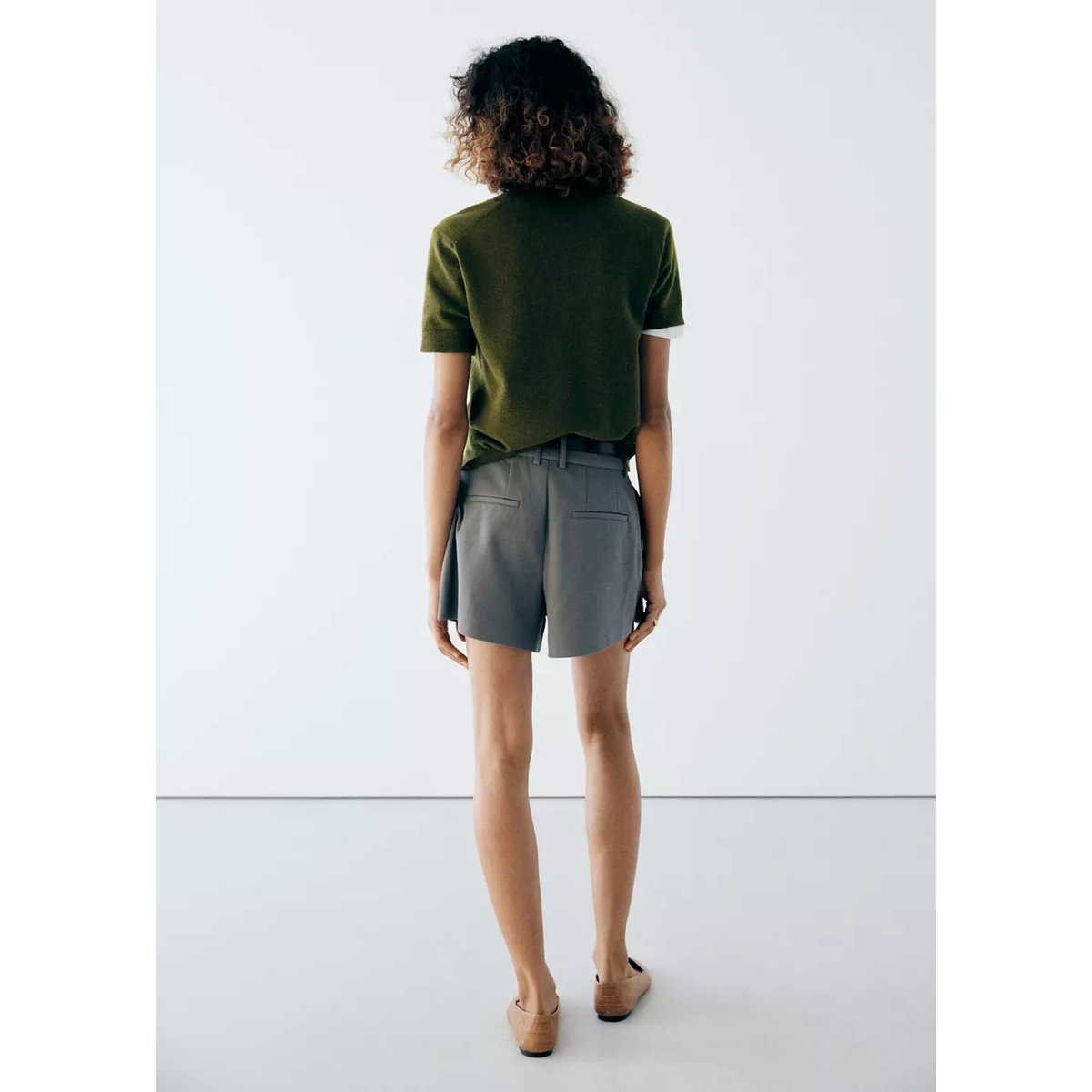 Pull en maille à manches courtes vert, MANGO
