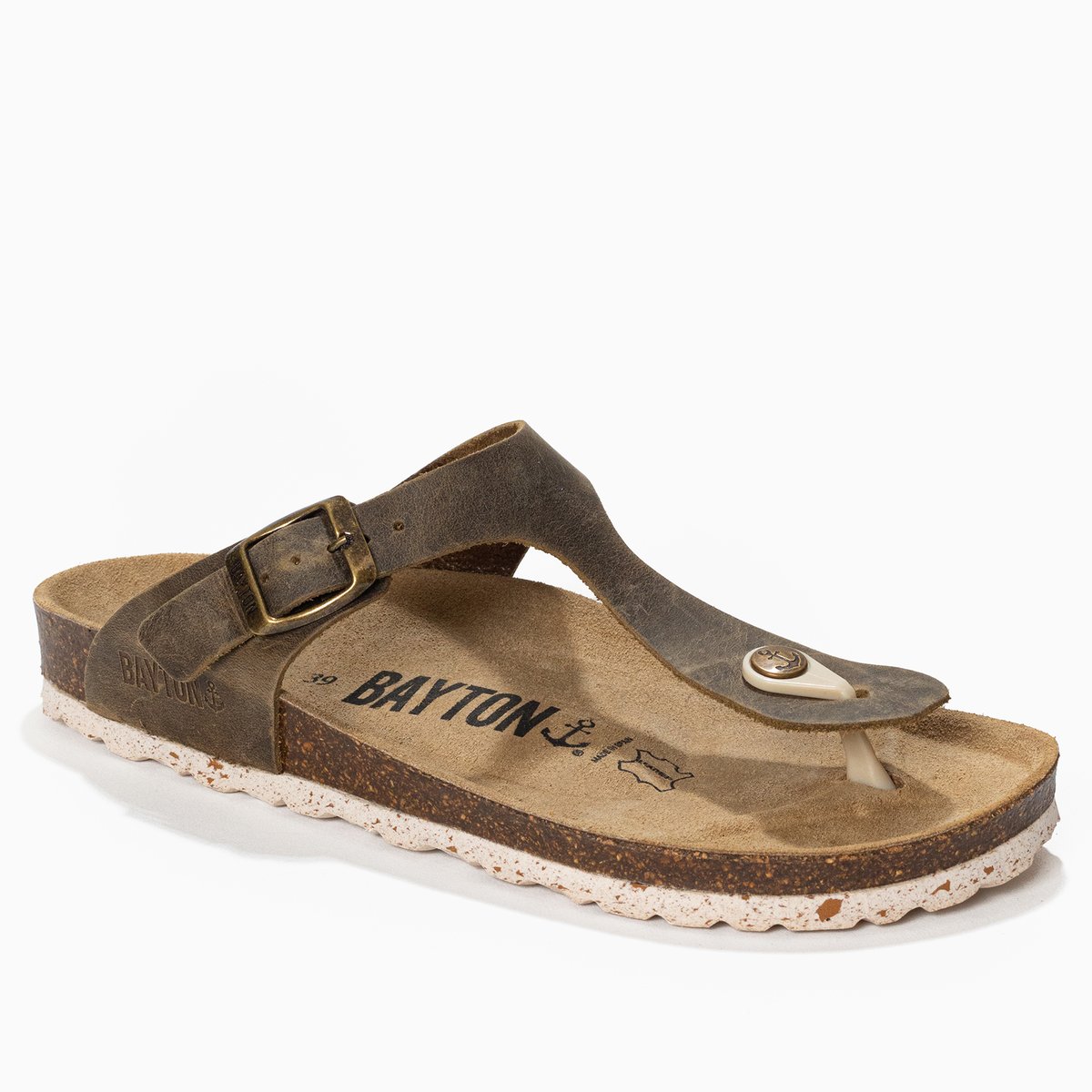 Tongs en cuir MERCURE marron, BAYTON