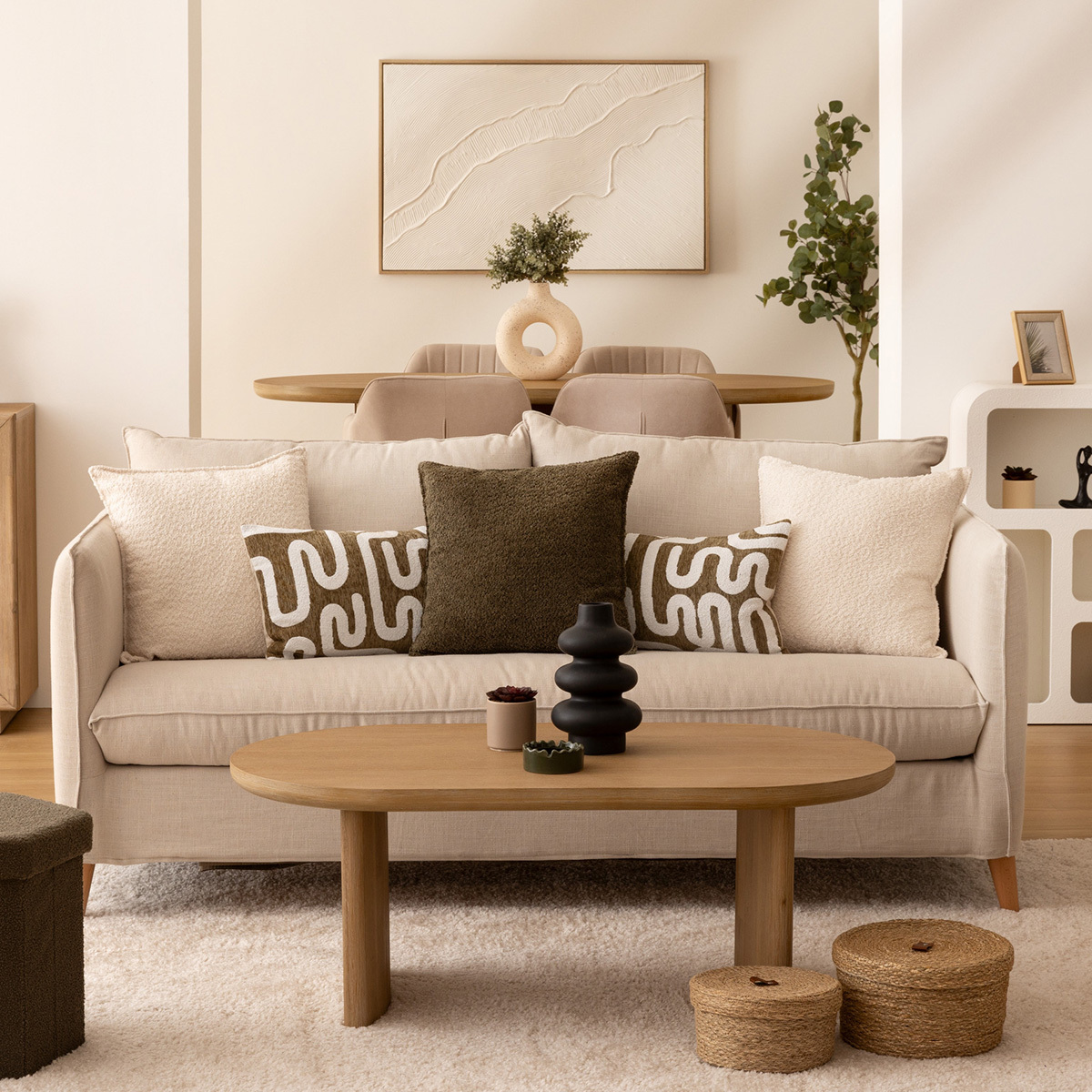 Table basse ovale bois d'acacia LOUSADA beige, ATMOSPHERA