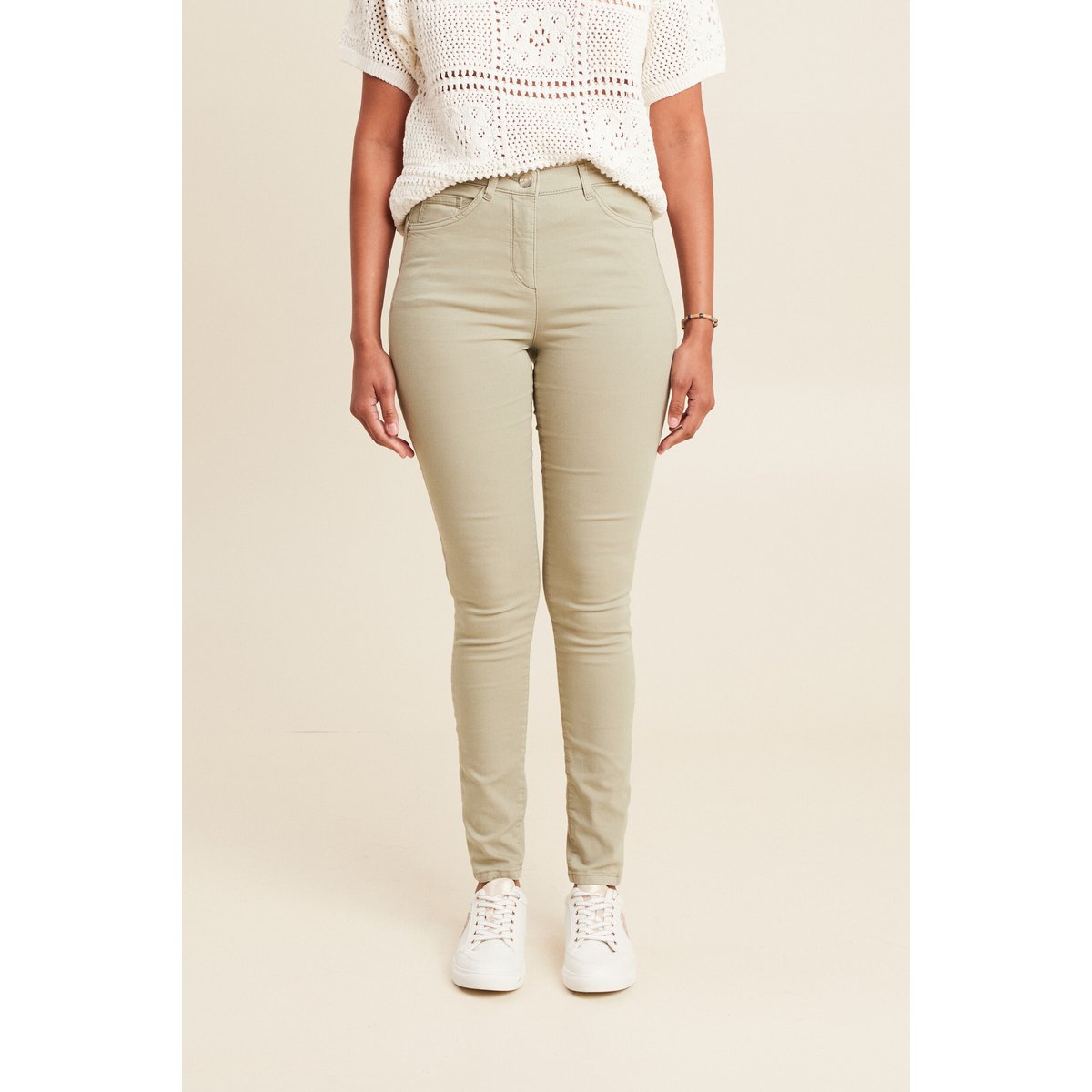 Pantalon léger taille haute long vert clair, BREAL