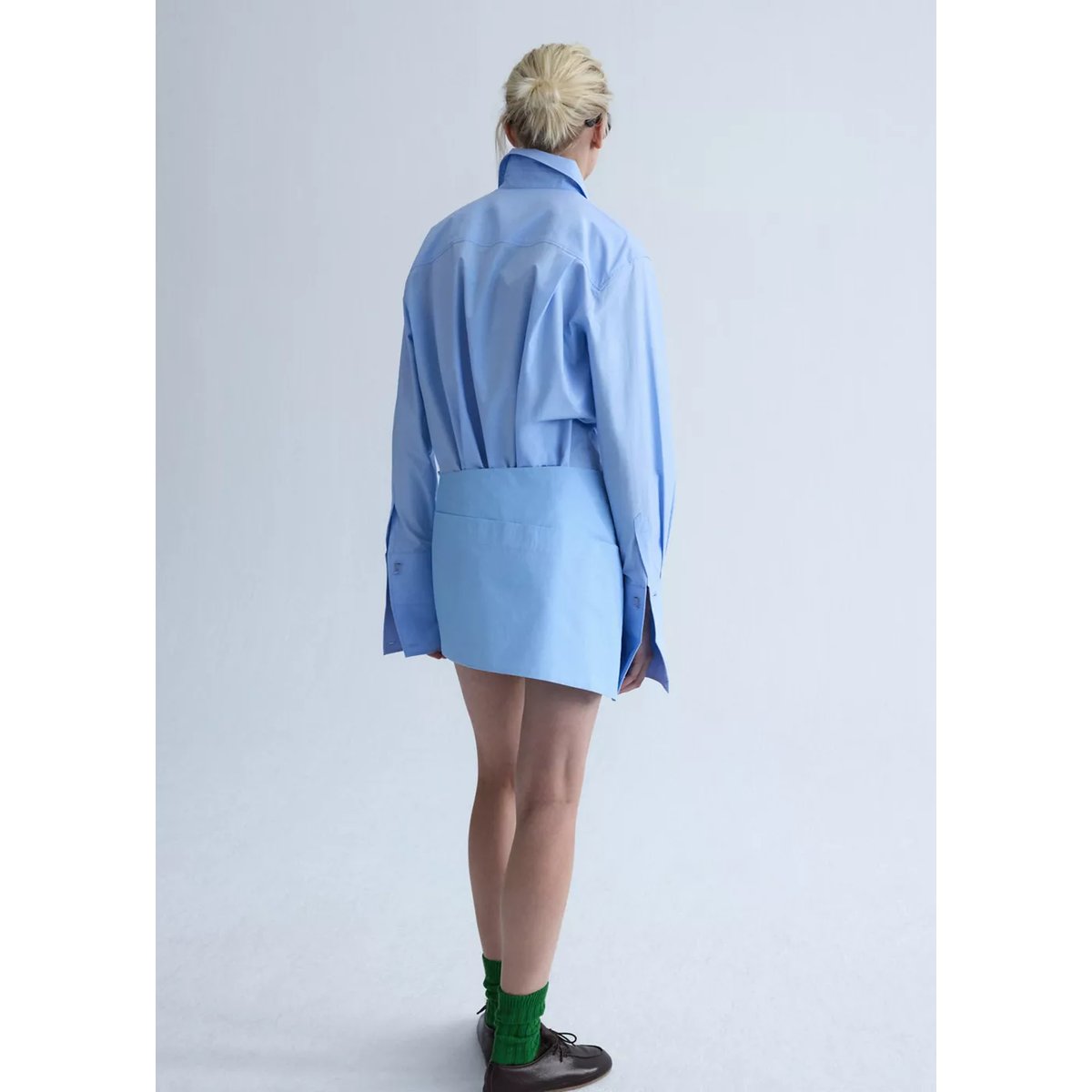Jupe en popeline bas asymétrique bleu ciel, MANGO