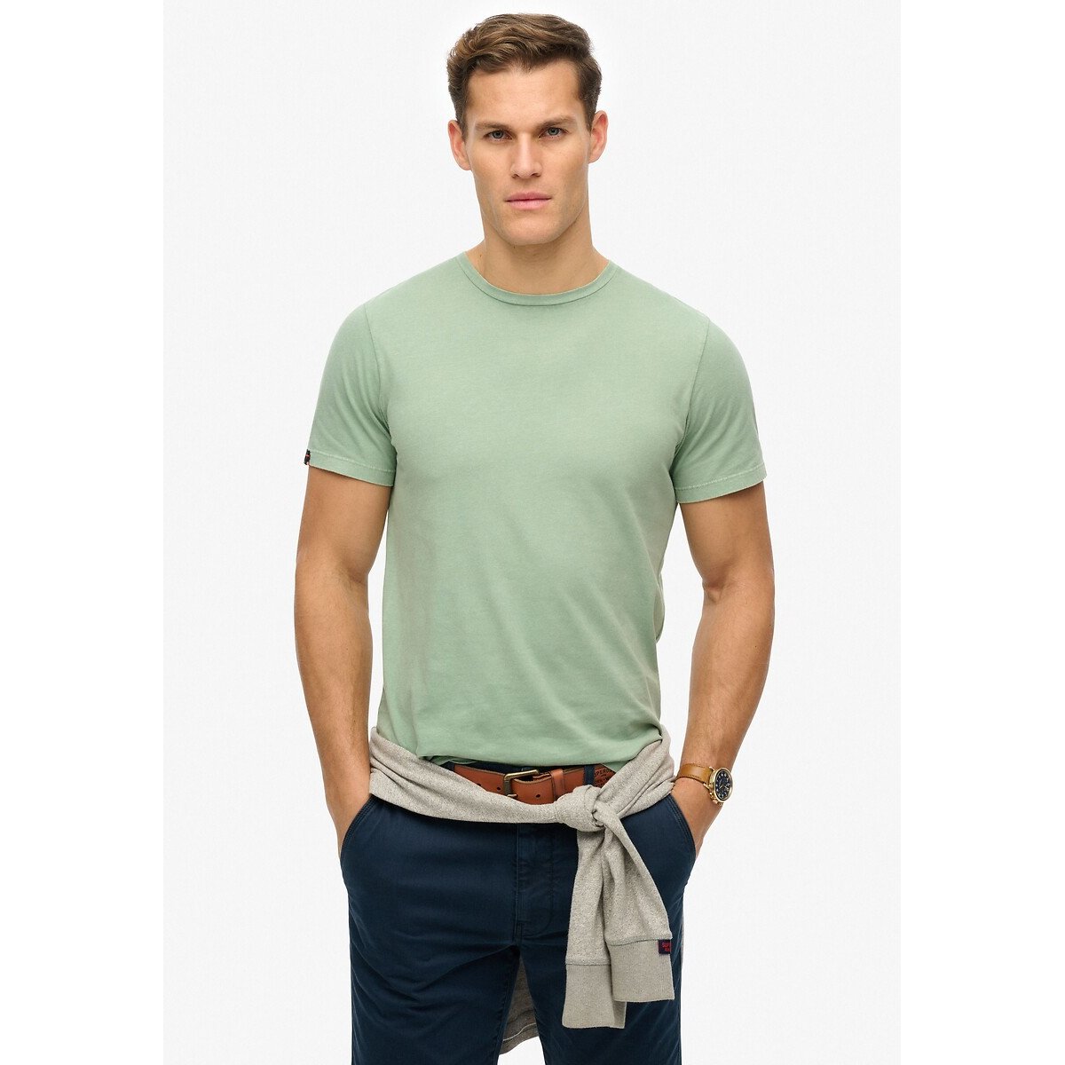 T-shirt col rond droit vert, SUPERDRY