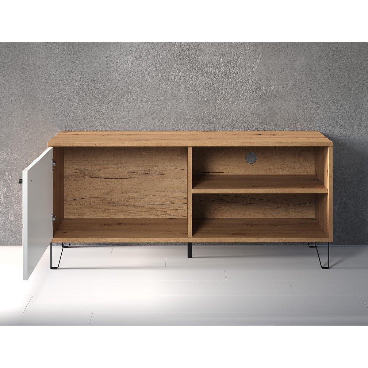 Meuble TV 1 porte et 2 niches L123 cm - Touch blanc, CALICOSY