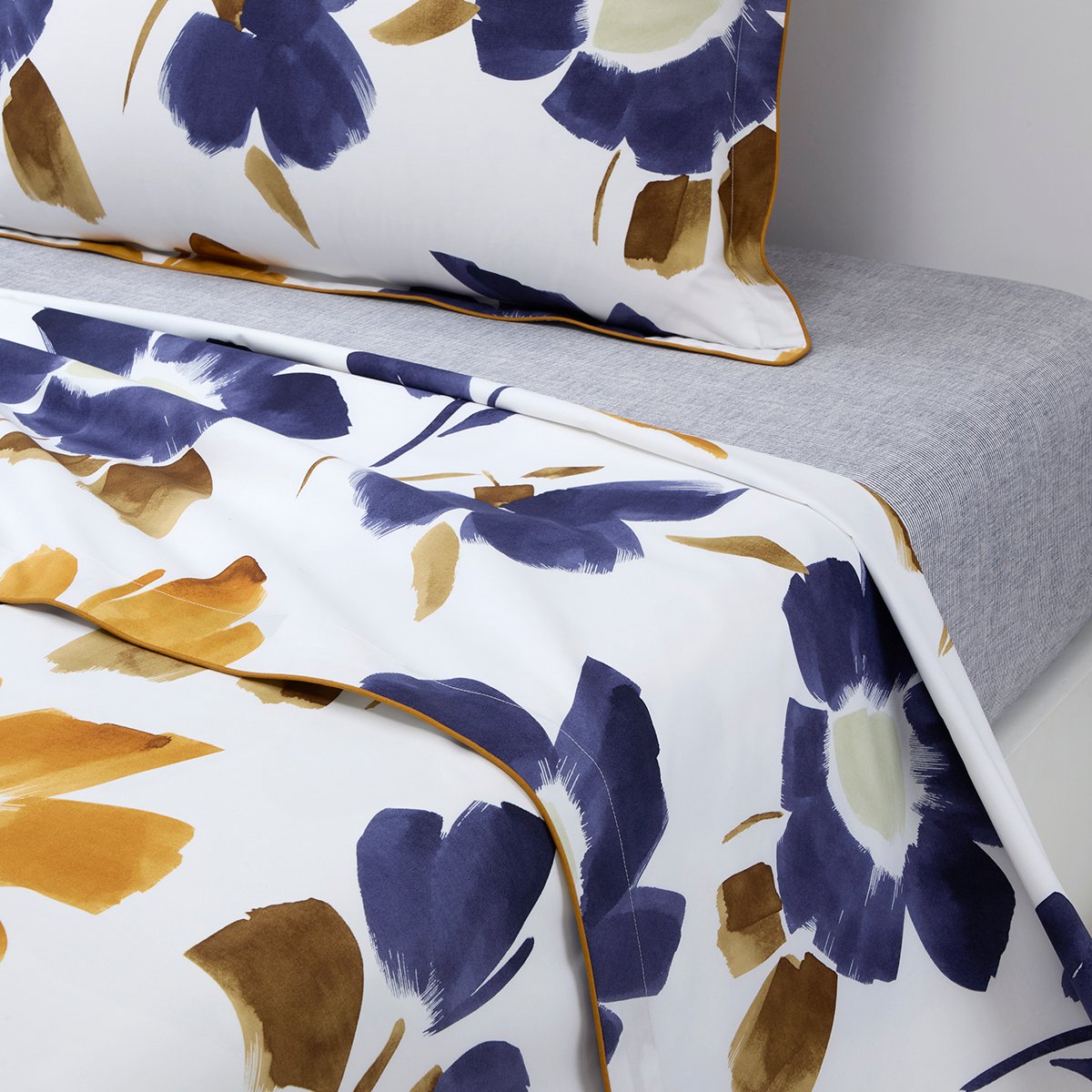 Drap plat en percale de coton bleu, HEURE BLEUE multicolore, DESFORGES