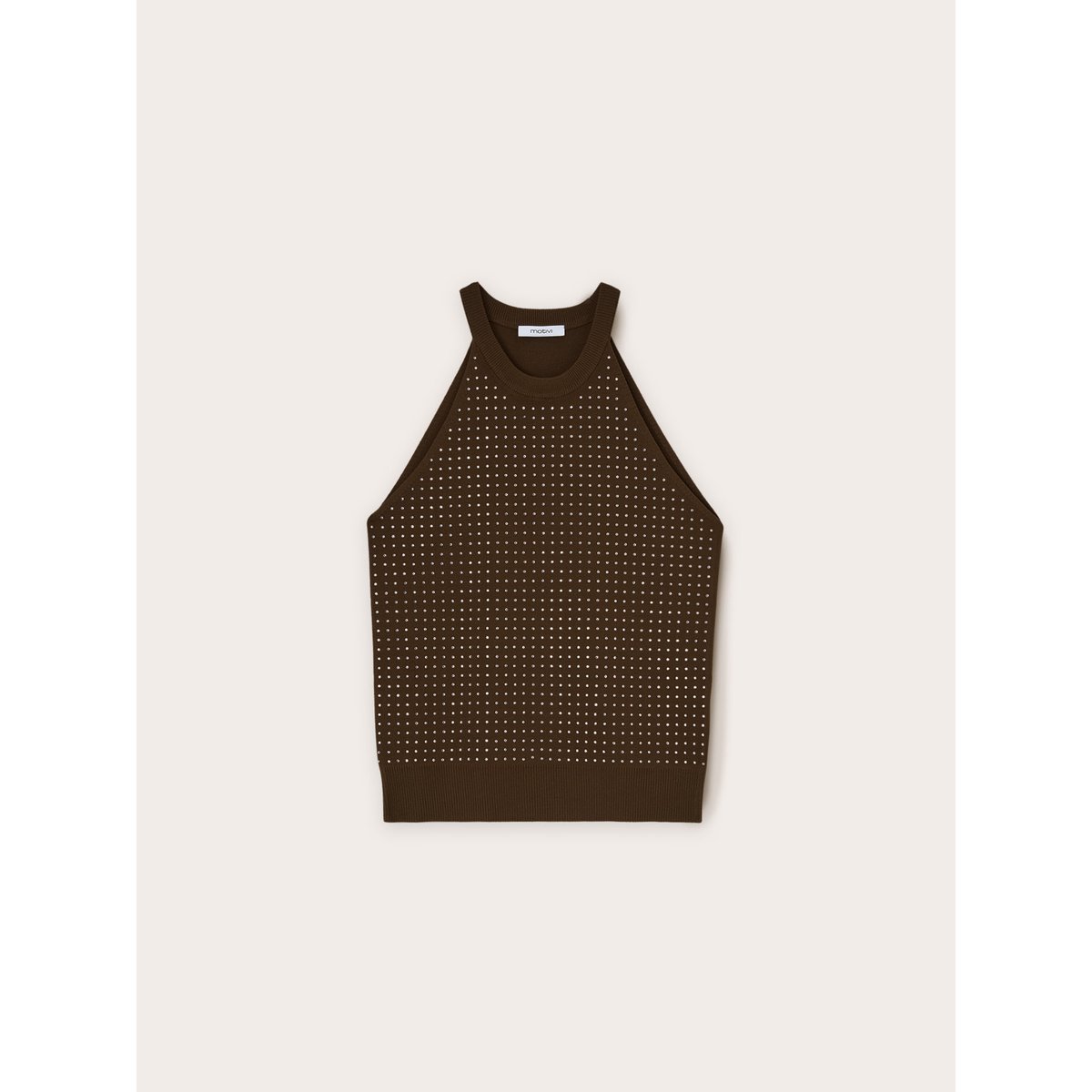 Top tricoté avec strass verde militare, MOTIVI