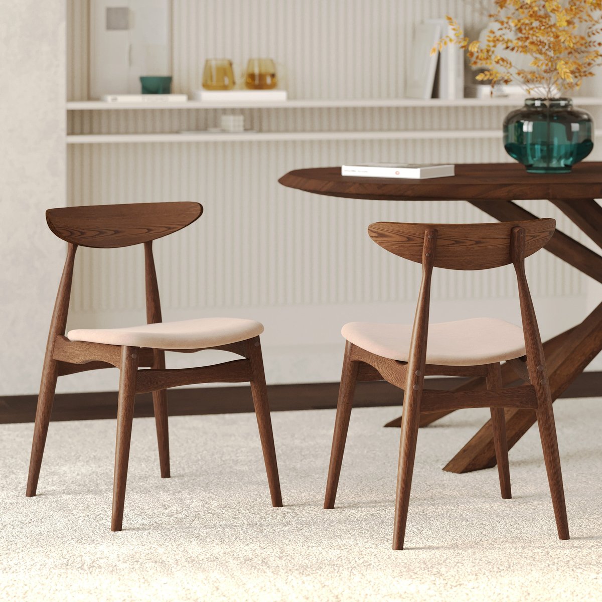 Lot de 2 chaises en tissu d'hévéa - JOSETTE beige, MAISON PAVANE