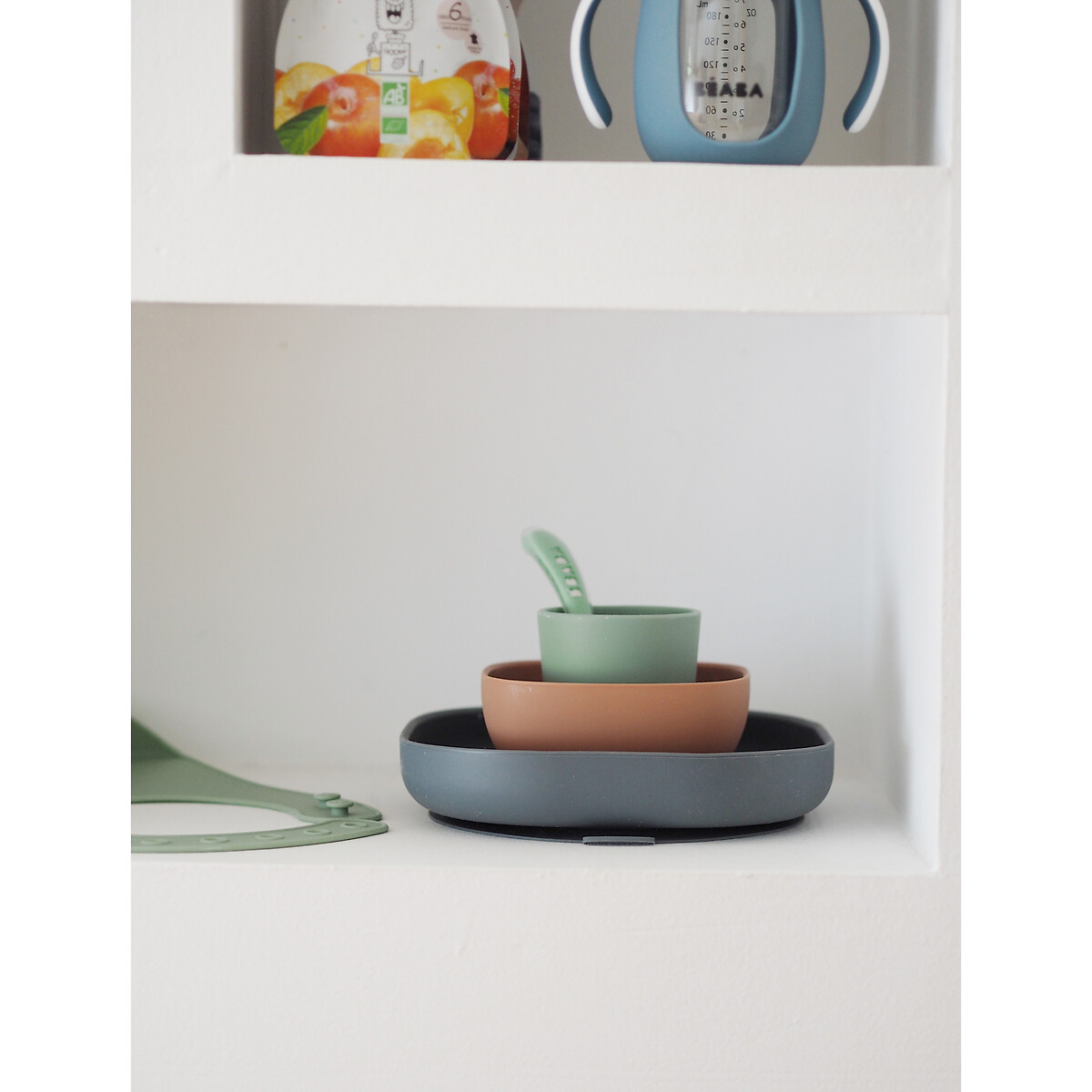 Coffret repas bébé 4 pièces en silicone gris minéral, BEABA