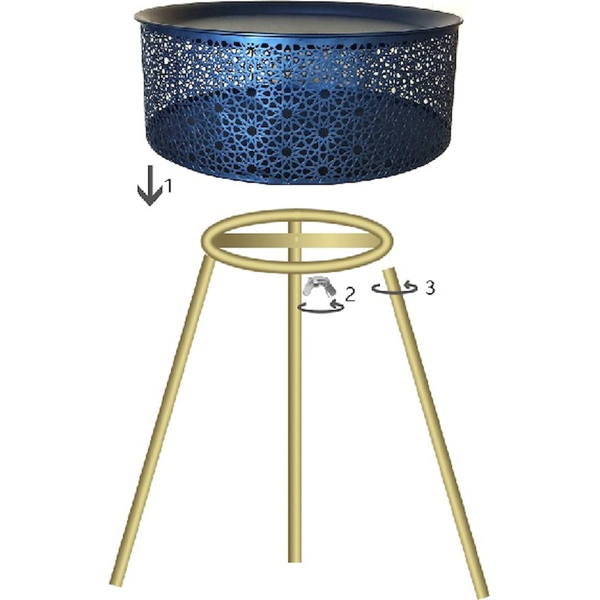Table d'appoint ronde en fer ajouré GLAM noir et doré, RECOLLECTION