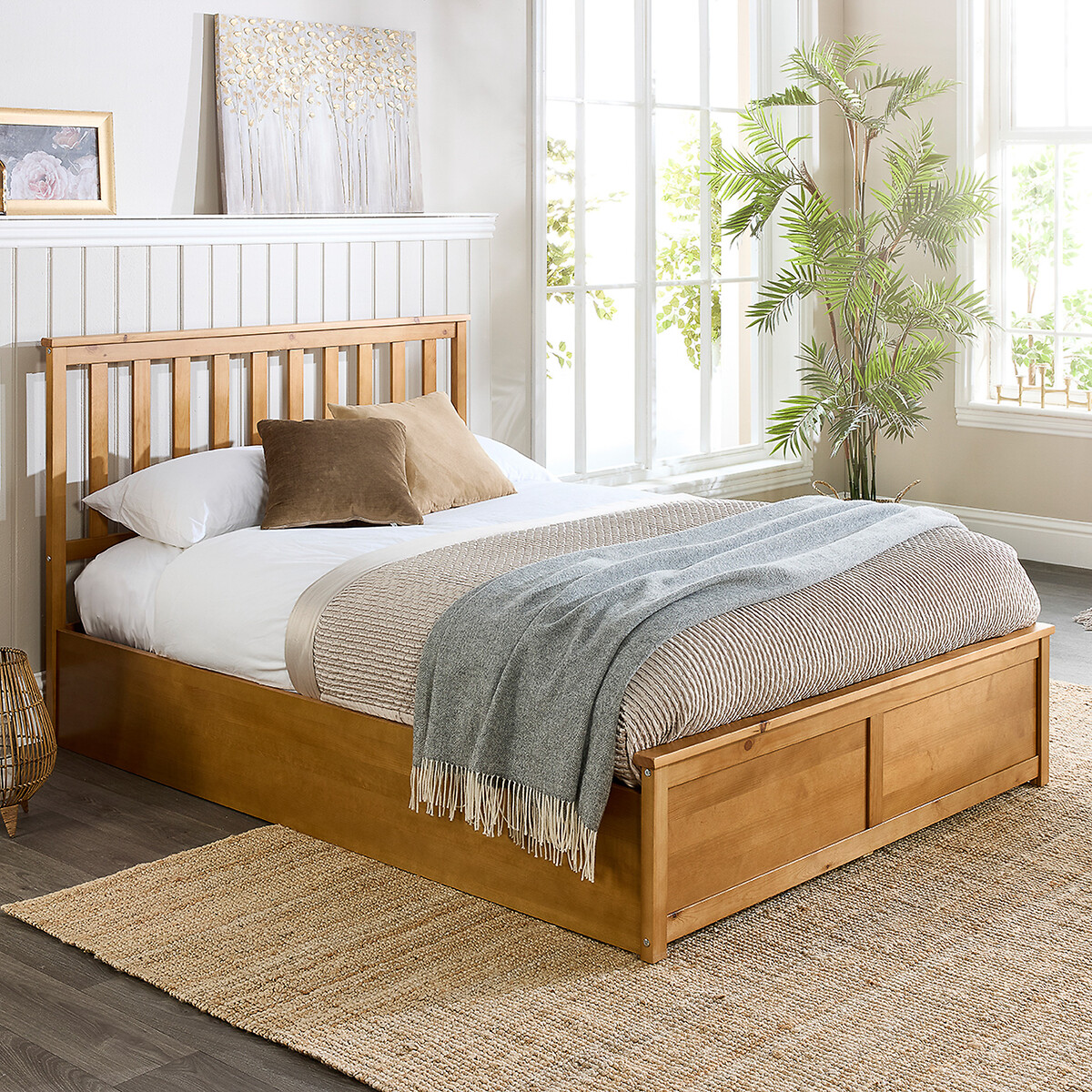 Pine Wood Shaker Ottoman Storage Bed polished pine, ASPIRE