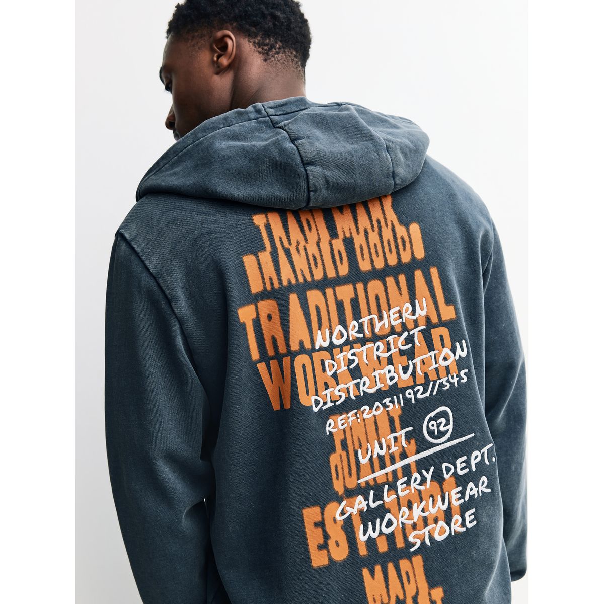 Sweat zippé imprimé gris anthracite délavé, NEXT