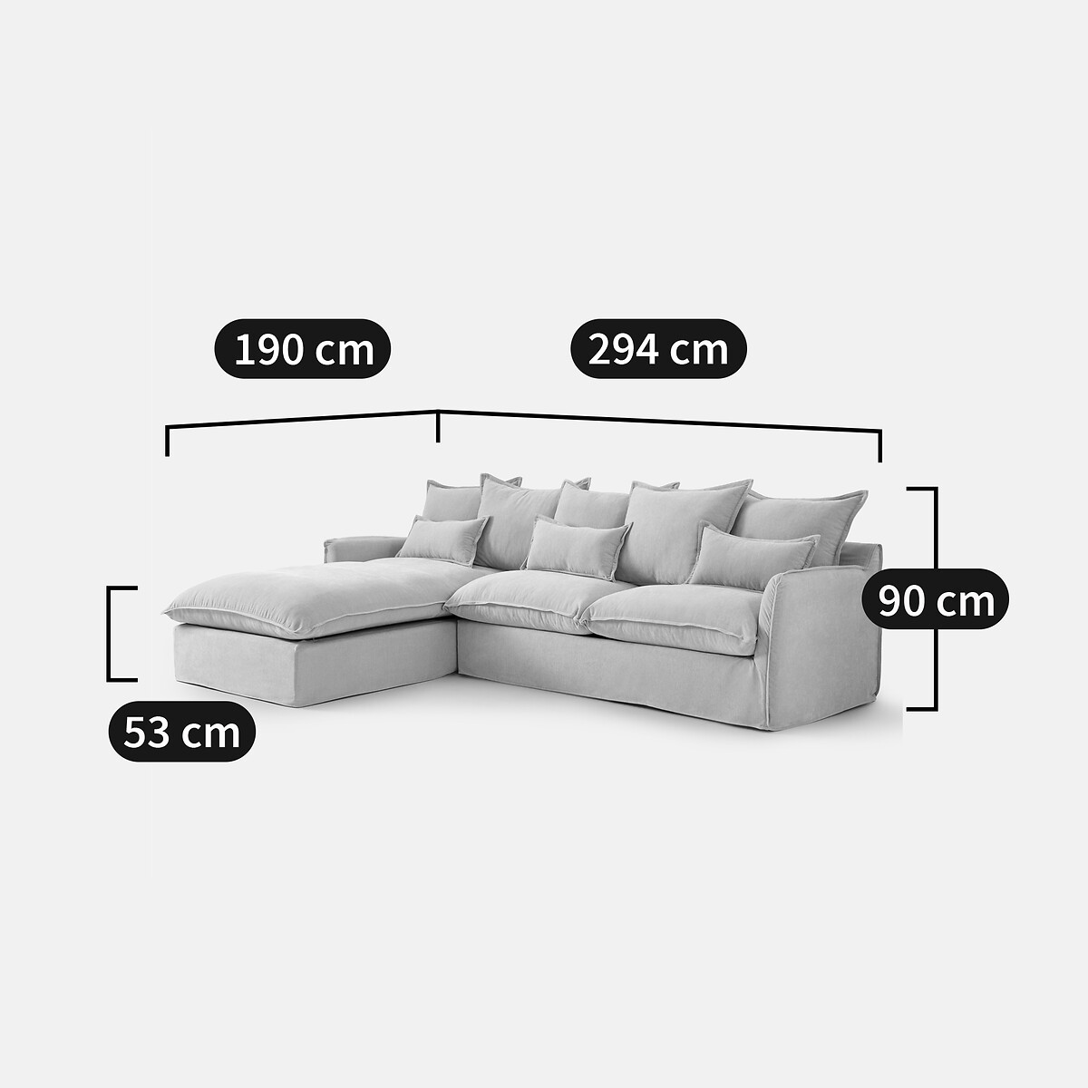 Canapé d'angle gauche, déhoussable, 4 places, en polyester chiné, ODNA beige, LA REDOUTE INTERIEURS