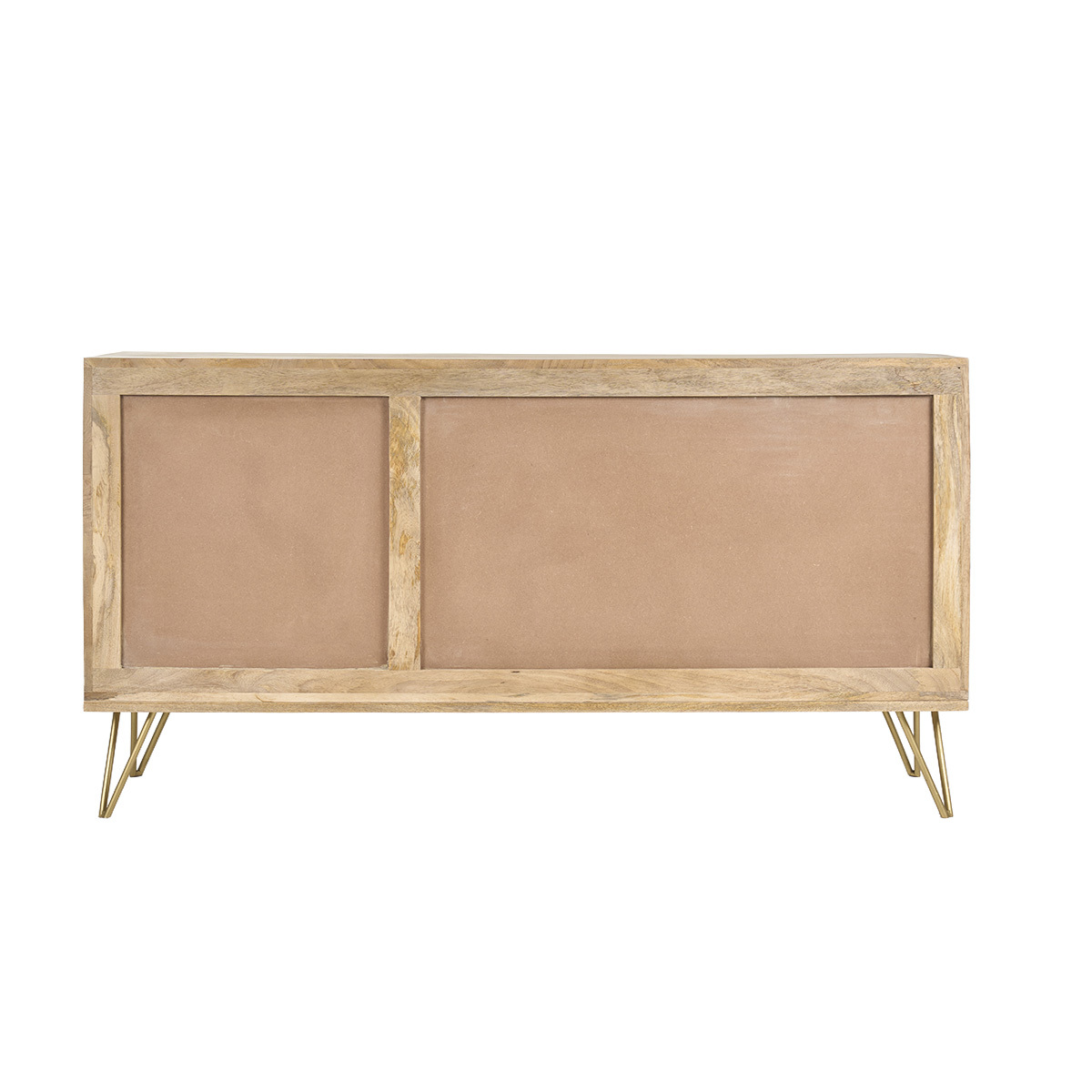 Buffet gravé en bois manguier massif et métal doré 2 portes 3 tiroirs L145 cm LINIUM bois brut, MILIBOO
