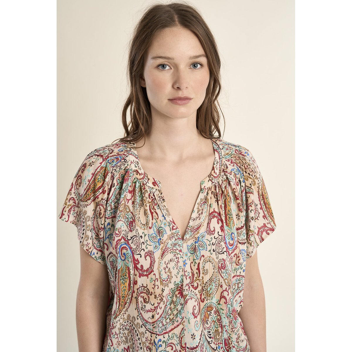 Blusa estampada de mangas curtas estampado multicolor, MOLLY BRACKEN