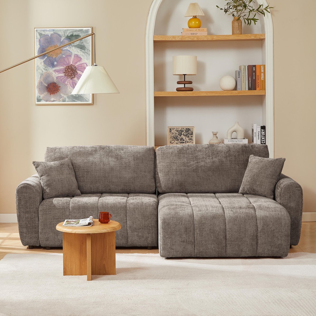 Canapé angle convertible 4 places tissu JONEA marron, BAÏTA