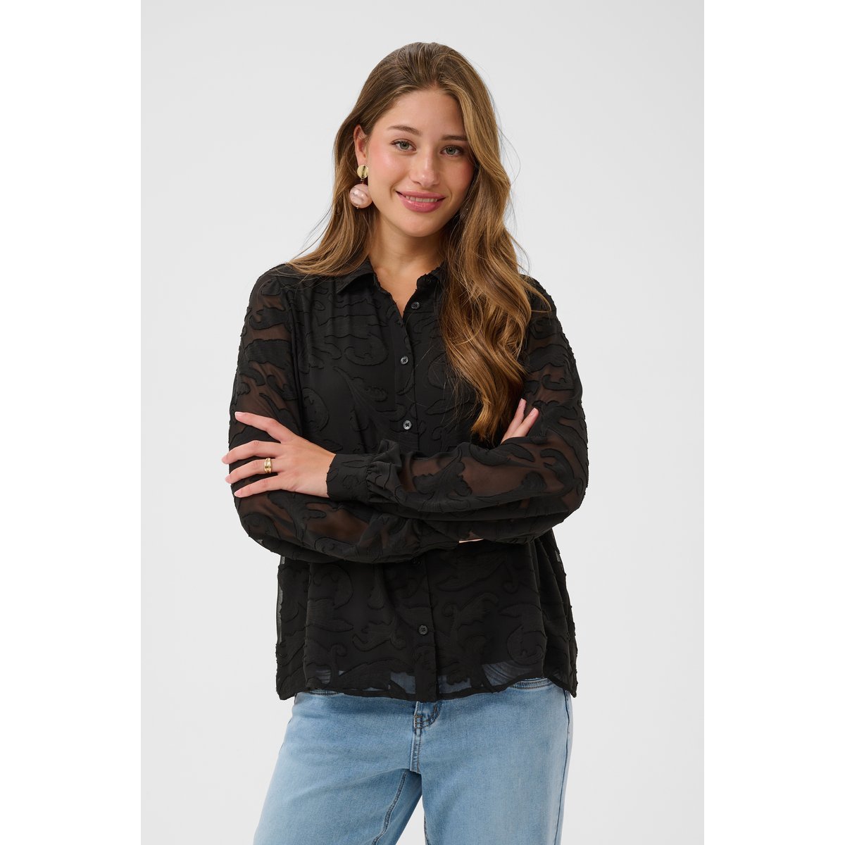 Chemise à manches longues noir pitch black, CREAM