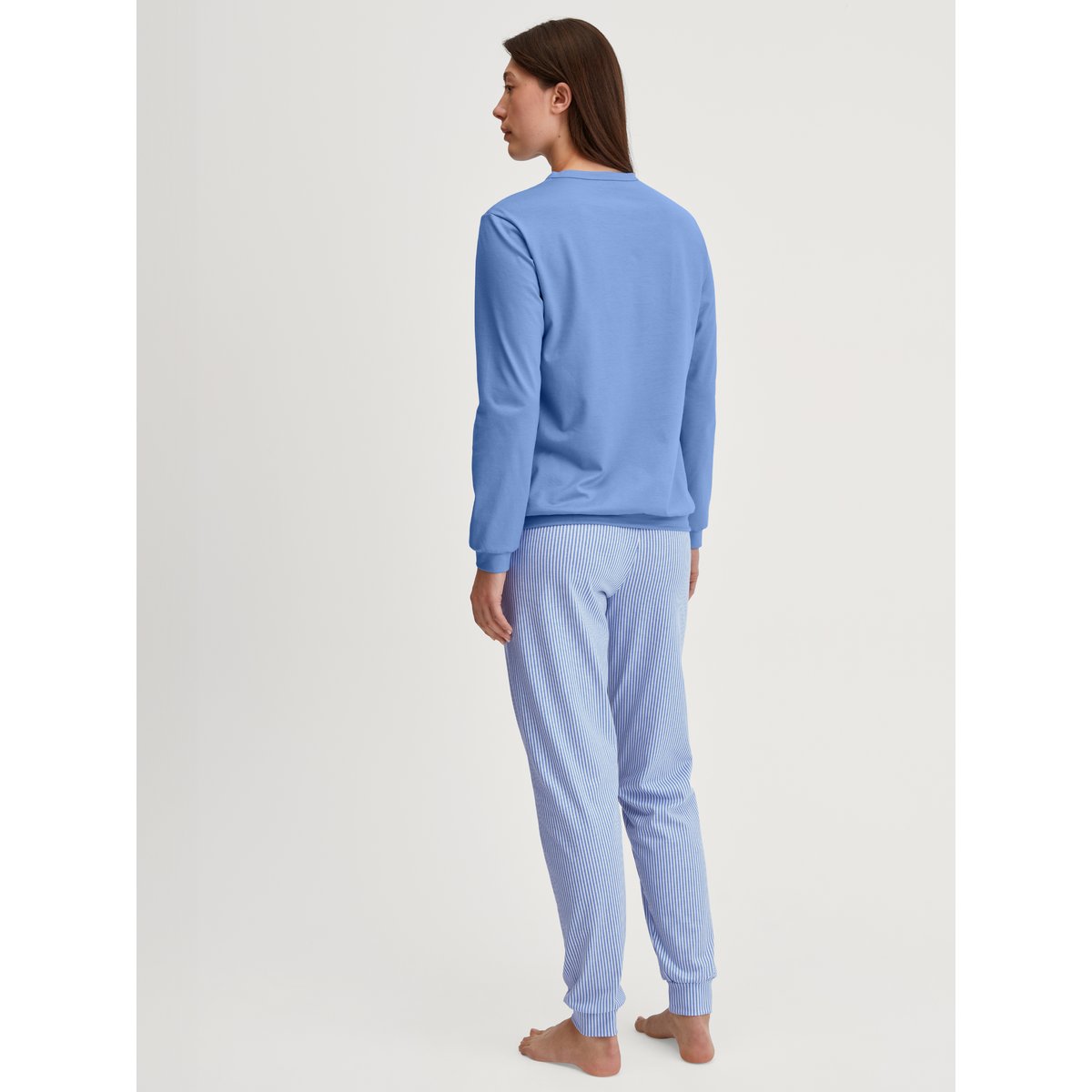 Pyjama avec bords-côtes manches longues Coton LOVELY NIGHTS bleu hortensia, CALIDA