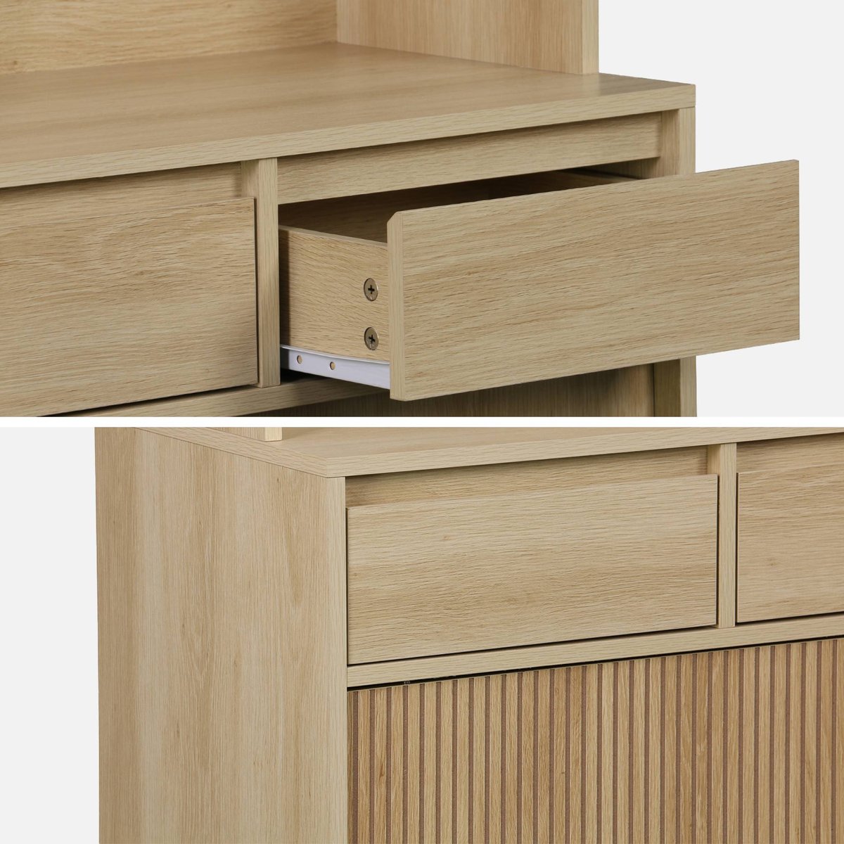 Buffet décor bois 4 portes 3 tiroirs 110 cm LINEAR naturel, SWEEEK