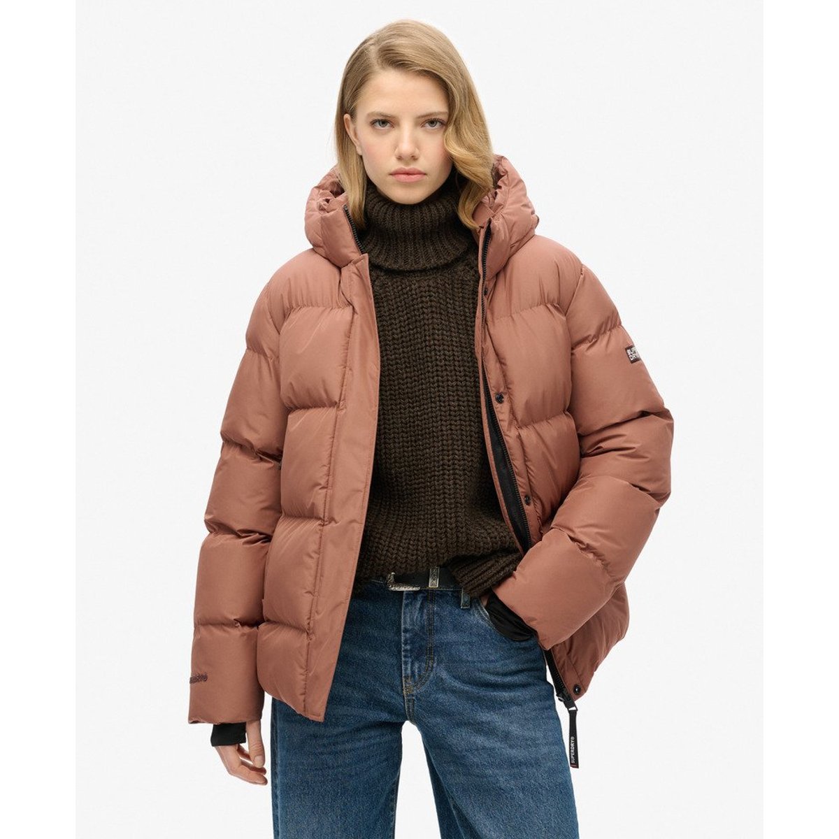 Doudoune Mi-longue à Capuche Sports marron noisette épicé, SUPERDRY