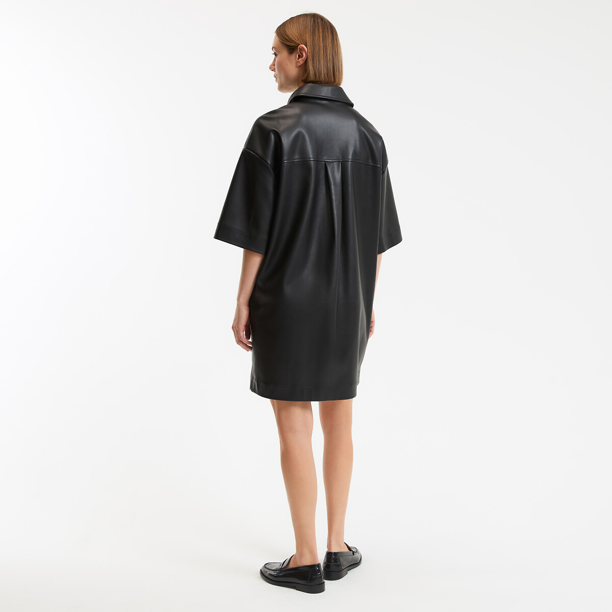 Signatures Sara Mini Dress in Faux Leather and Loose Fit black, LA REDOUTE COLLECTIONS
