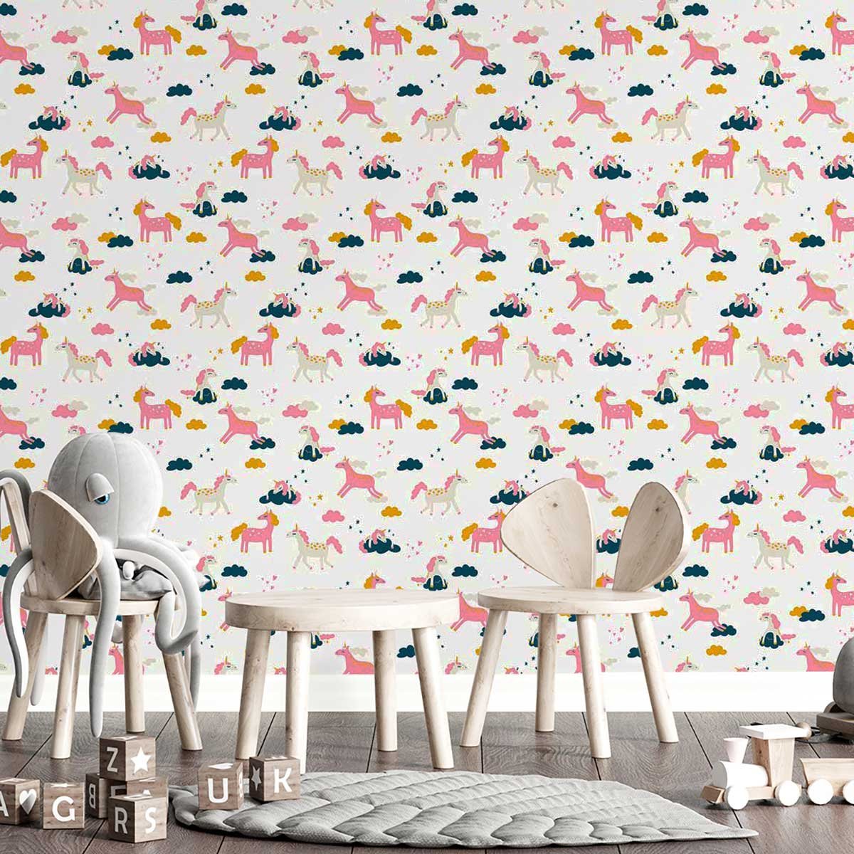 Papier peint licornes en récré intissé, HEXOA