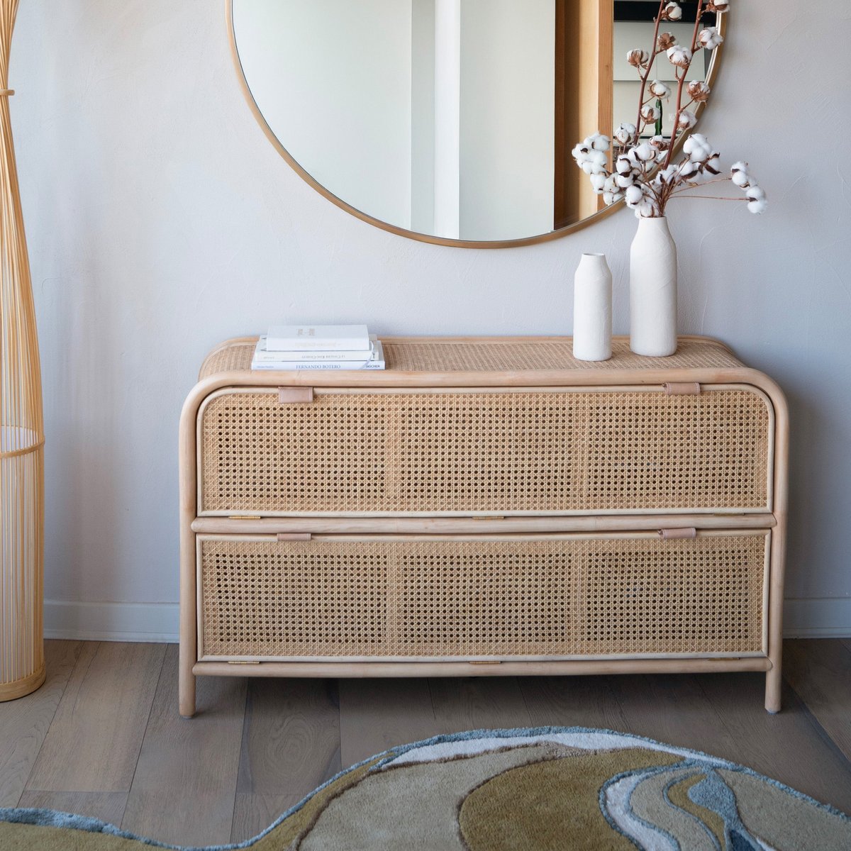 Commode en rotin massif, 2 portes abattantes - ALATA marron clair, MAISON PAVANE
