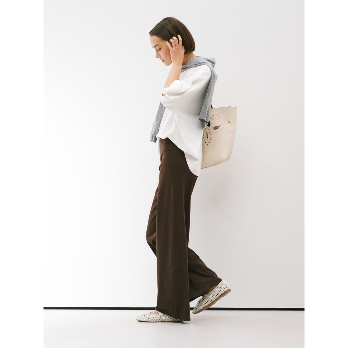 Pantalon large en jersey effet jean taille portefeuille marron chocolat, NEXT
