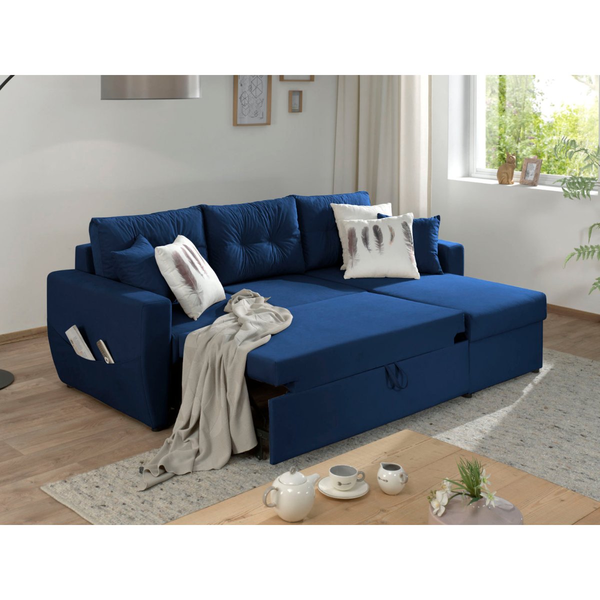 Canapé d'Angle Convertible 4 places - ASTORIA bleu marine, BEST MOBILIER