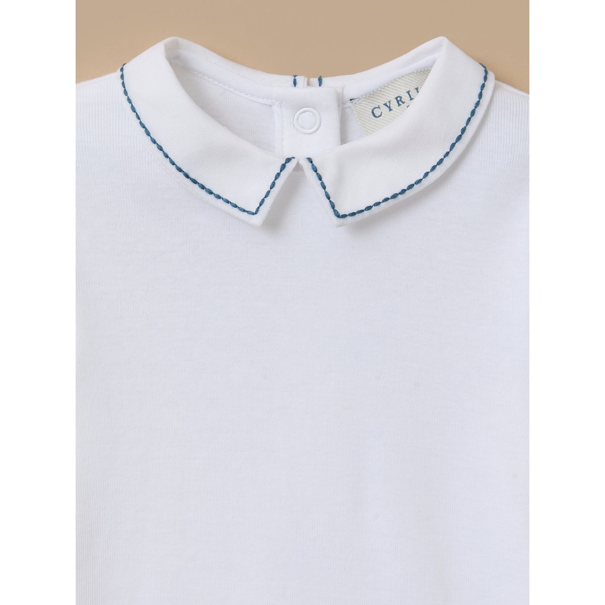 Body col droit brodé blanc casse, CYRILLUS