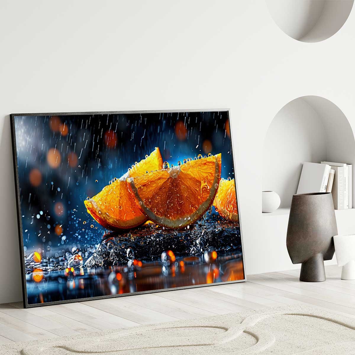 Affiche encadrée oranges sous la pluie affiche + cadre en métal - noir, HEXOA