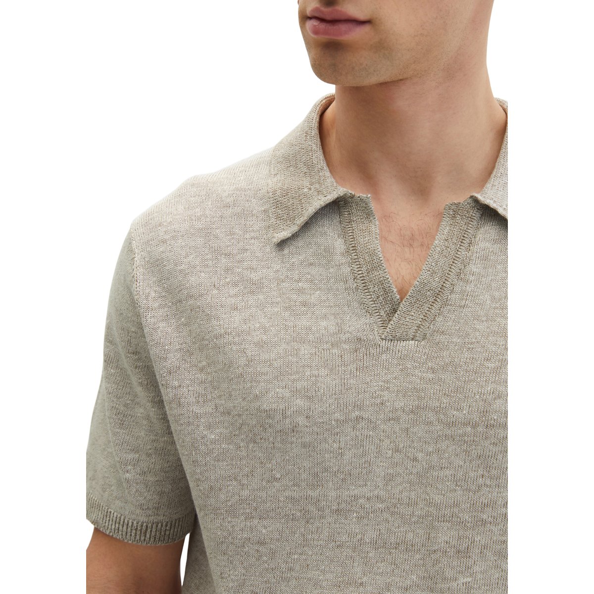 Pull à manches courtes regular en coton bio et en lin blanc naturel, MARC O'POLO