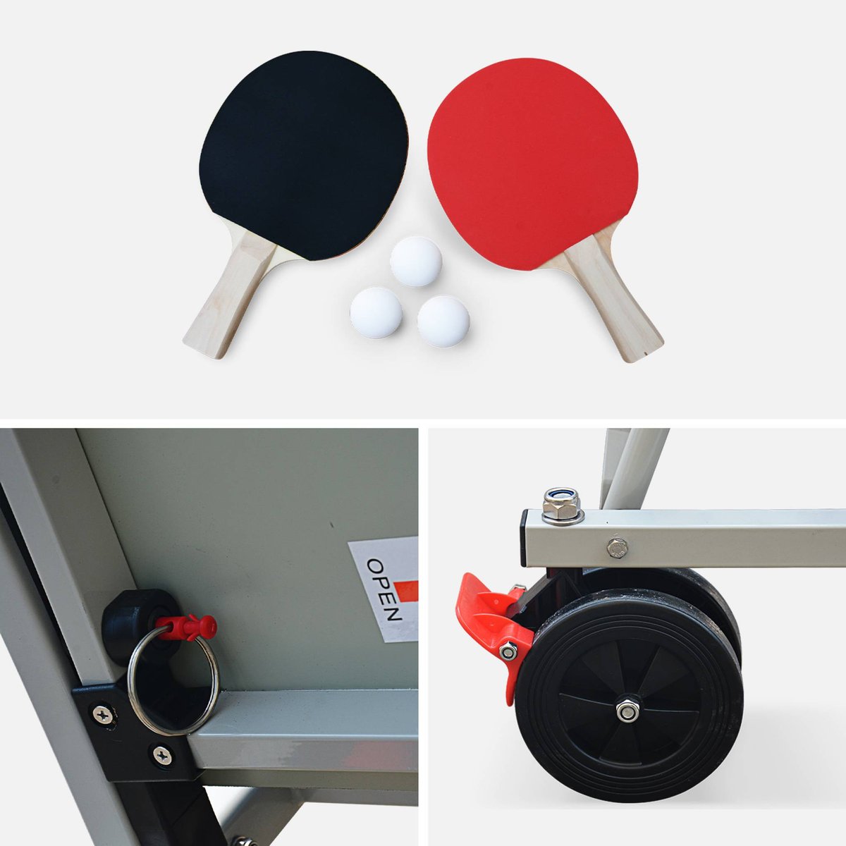 Table de ping pong extérieure premium avec 2 raquettes et 3 balles TABLE DE PING PONG EXTÉRIEURE gris, SWEEEK