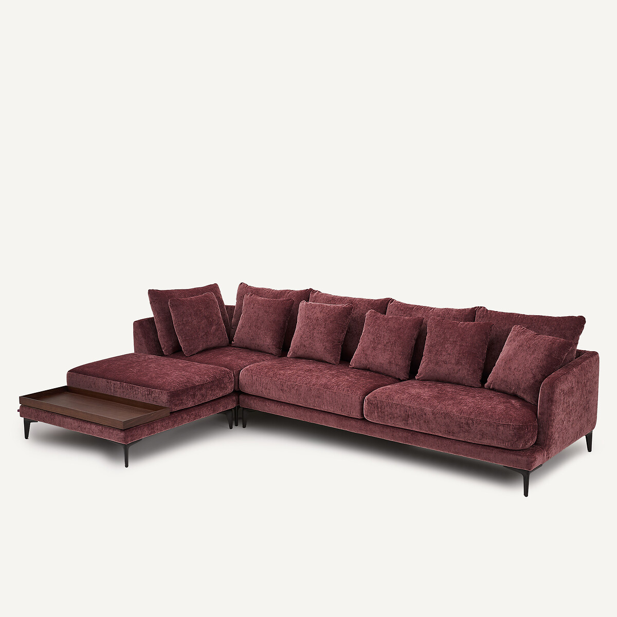 Poggiapiedi con vassoio, misto velluto, MODERNISTE, design di Emmanuel Gallina prugna, AM.PM X EMMANUEL GALLINA