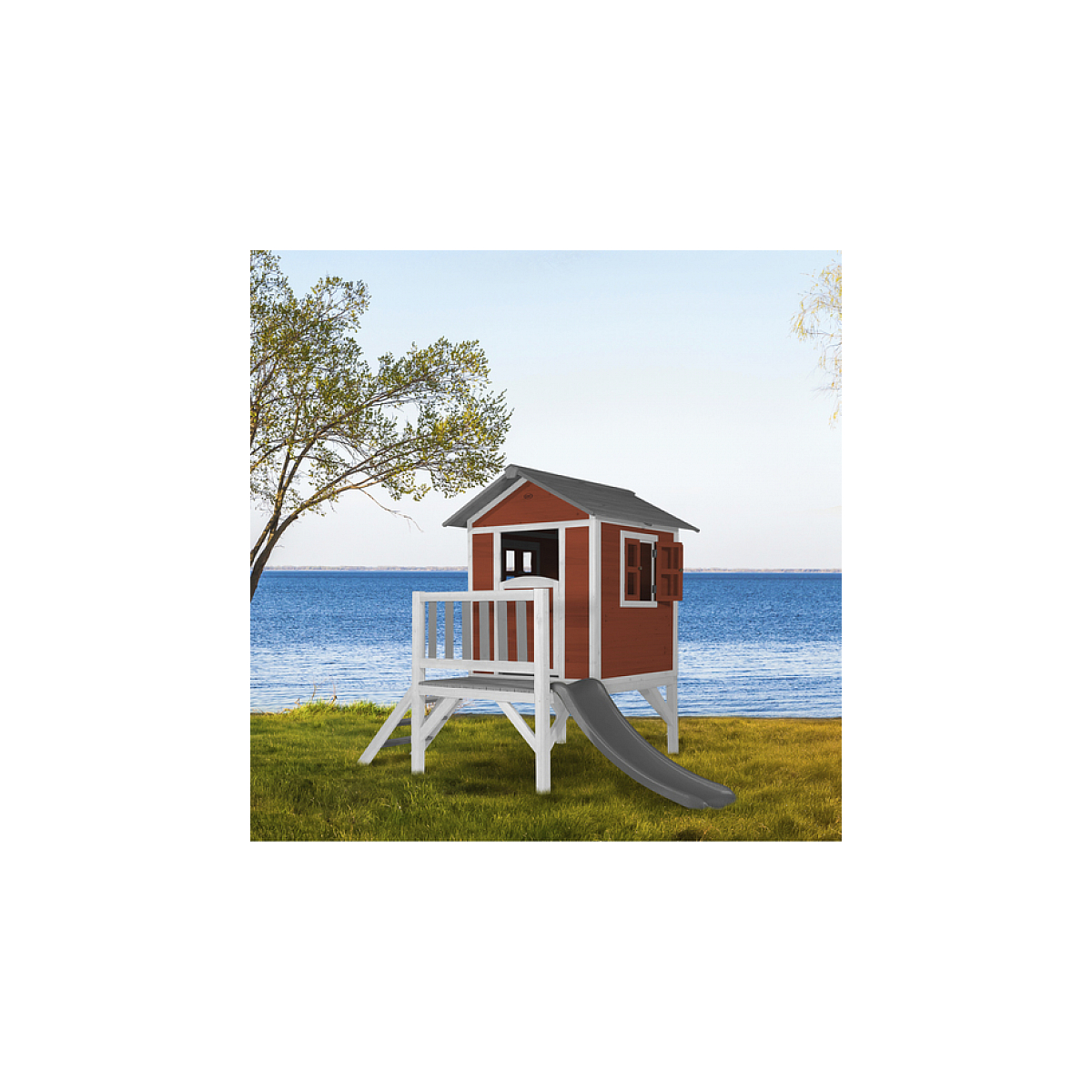 AXI Beach Lodge XL Maisonnette Scetinavian rouge Toboggan Gris couleur unique, AXI HOUSE