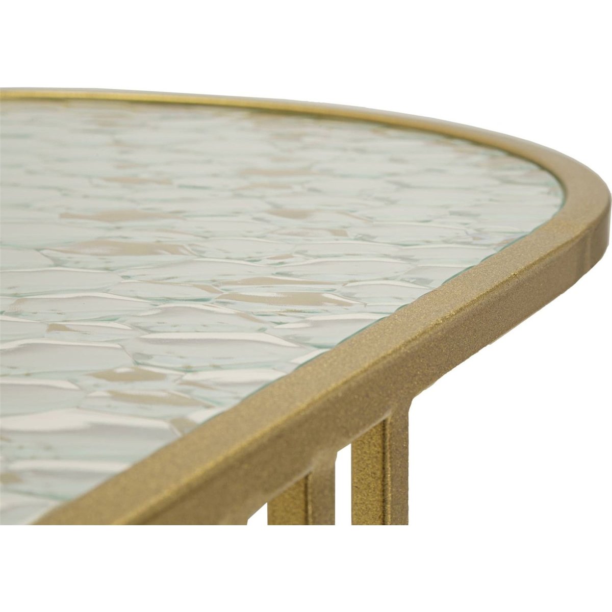 Table basse ovale en verre et fer GLAM doré, RECOLLECTION