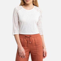 Camiseta sin cuello, mangas de encaje